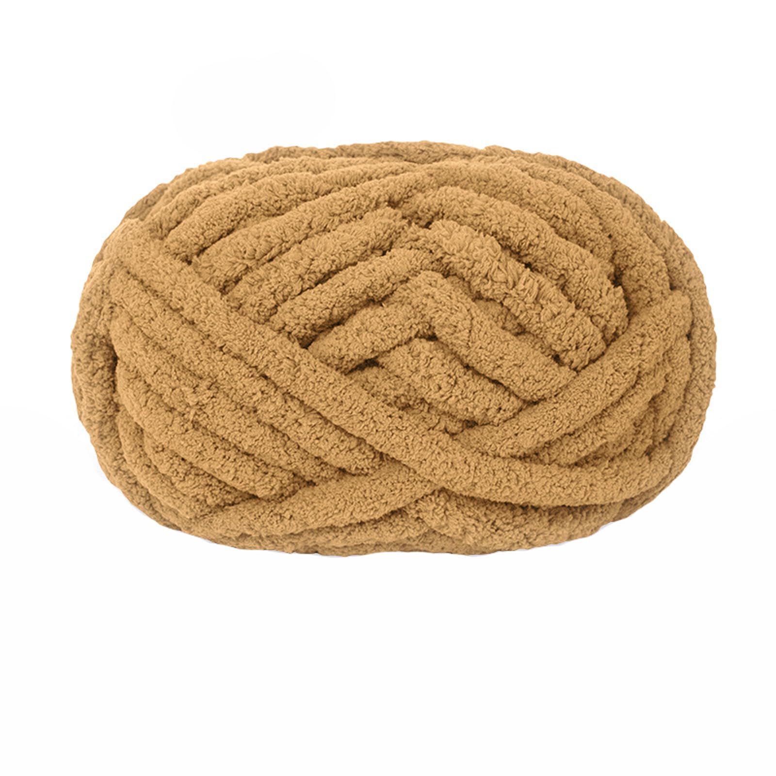 Chunky Knit Chenille Yarn for Hand Knitting Blankets, Super Soft Big Jumbo Blanket Yarn (Light Brown)
