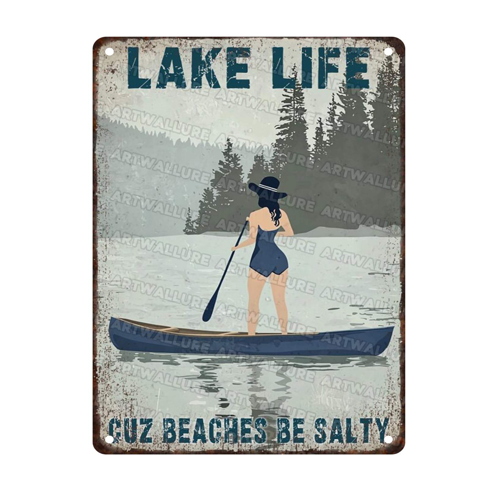 Lake Life Decor Tin Sign - Rustic Metal Wall Art for Cabin, Lakehouse & Porch - Weatherproof 12x16 Inches