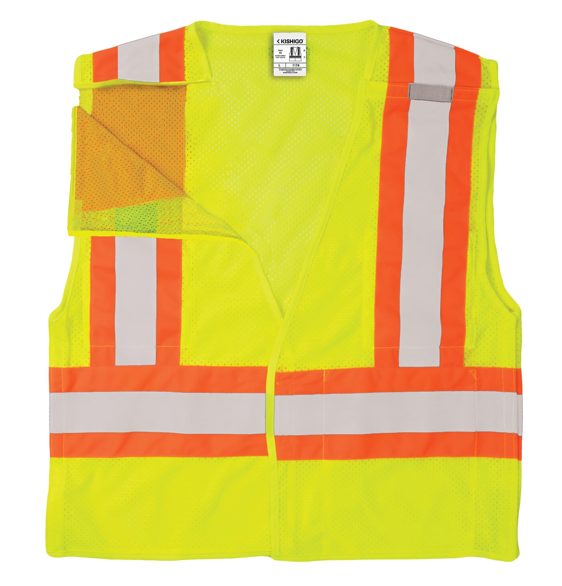Kishigo 1174 Ultra-Cool Polyester Mesh Breakaway Vest, Large, Lime
