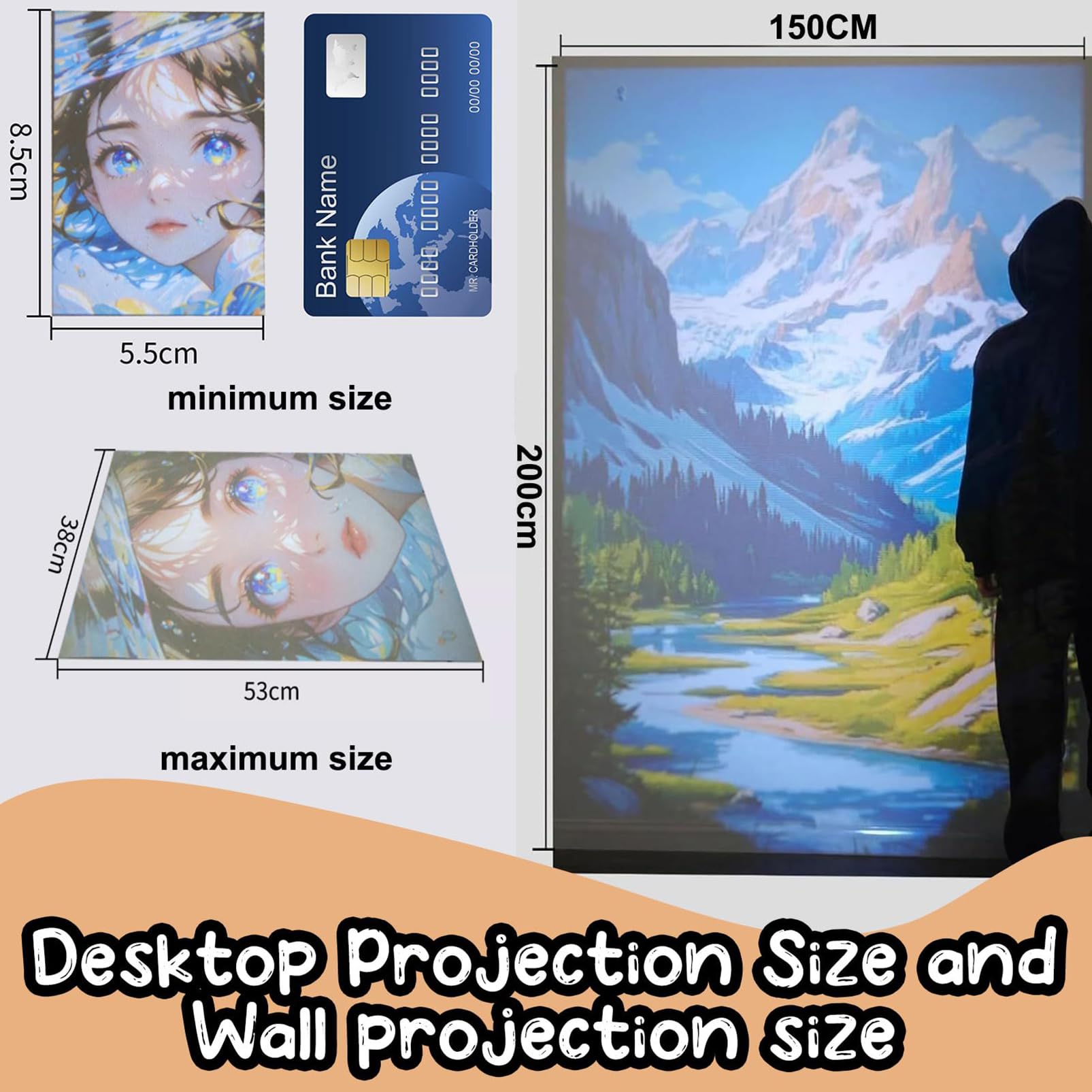 Lampa projektora do rysowania, inteligentny szkicownik dla dzieci i dorosłych, rozmiar projekcji 18–200 cm, rozdzielczość 640 x 480, narzędzia do szkicowania na płótnie i do malowania ścian