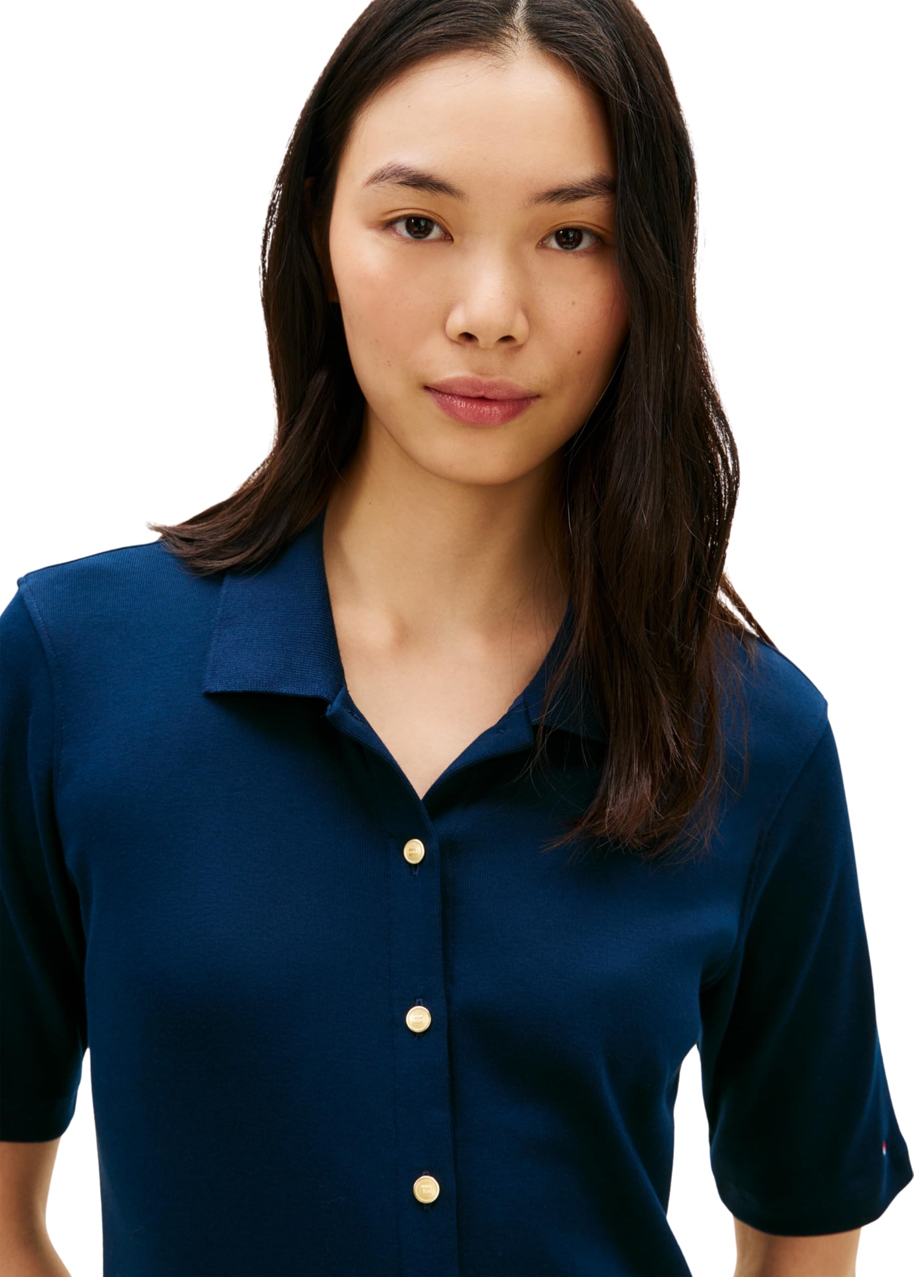 Tommy Hilfiger Gold Button F&f Midi Dress Ww0ww48776 Vestido Tipo Polo Mujer (Pack de 1)