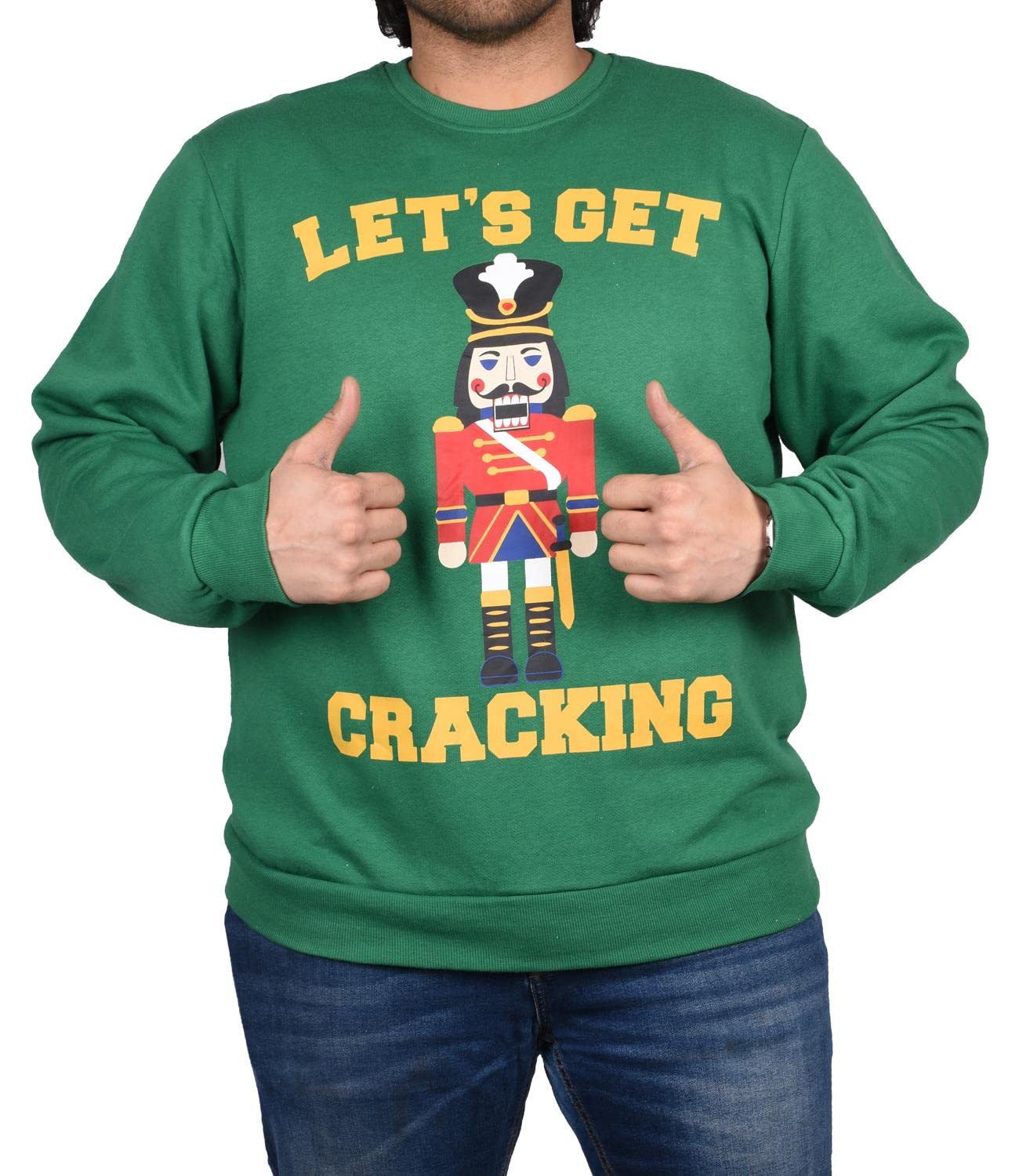 True Face ( - Cracking, L) Mens Christmas Jumper New Pullover Xmas Gift Unisex Santa Snowman Sweatshirt Top Green