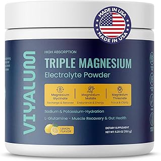 Triple Magnesium Electrolyte Powder | 250 mg High Absorption Magnesium Glycinate, Malate & Threonate | Sodium & Potassium Hydration Mix with L-Glutamine | No Sugar | 30 Servings (Lemon)