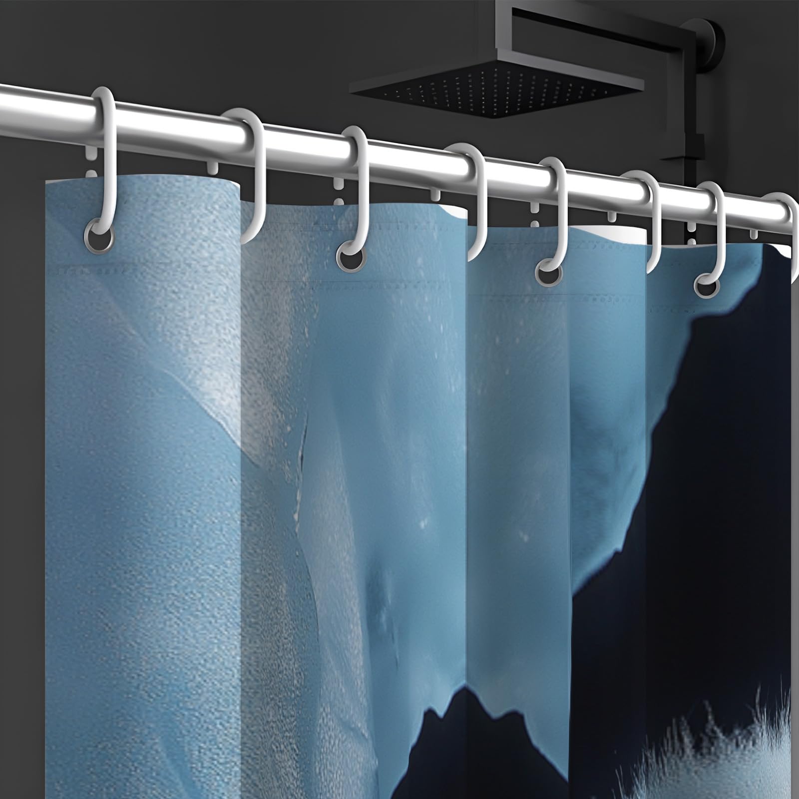 Eishöhlenlandschaft Duschvorhänge mit Haken,H200 x B180 cm (1er Pack) Wasserdicht Duschvorhang für Badezimmer,süße kleine Robbe Badewannen Hotelvorhang,Maschinenwaschbar