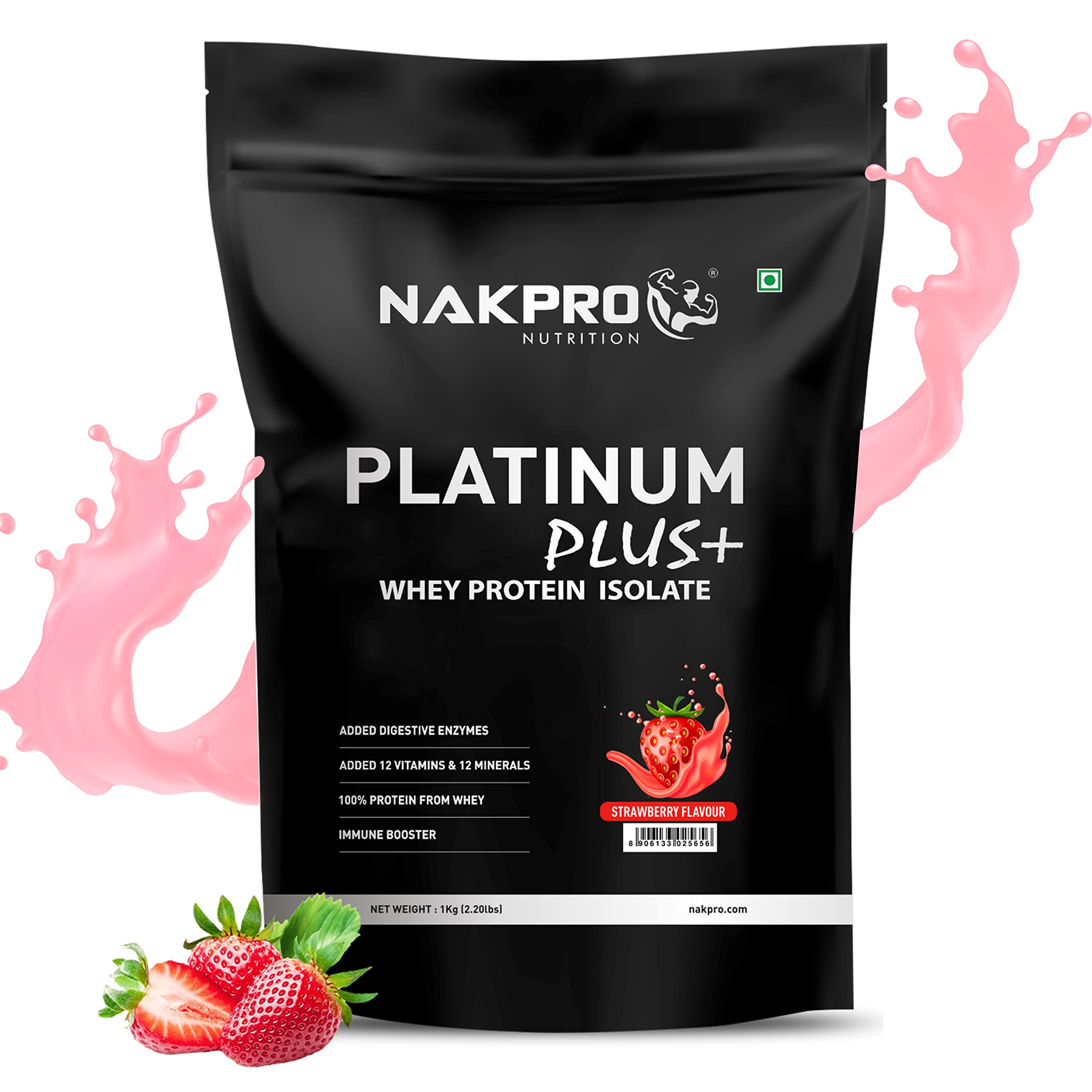 NAKPRO Platinum Plus+ Whey Protein Isolate with Digestive Enzymes | 28g Protein, 6.36g BCAA |Added Vitamins & Minerals (Strawberry, 1 Kg) (B0C23S5BFL) Amazon Price History, Amazon Price Tracker