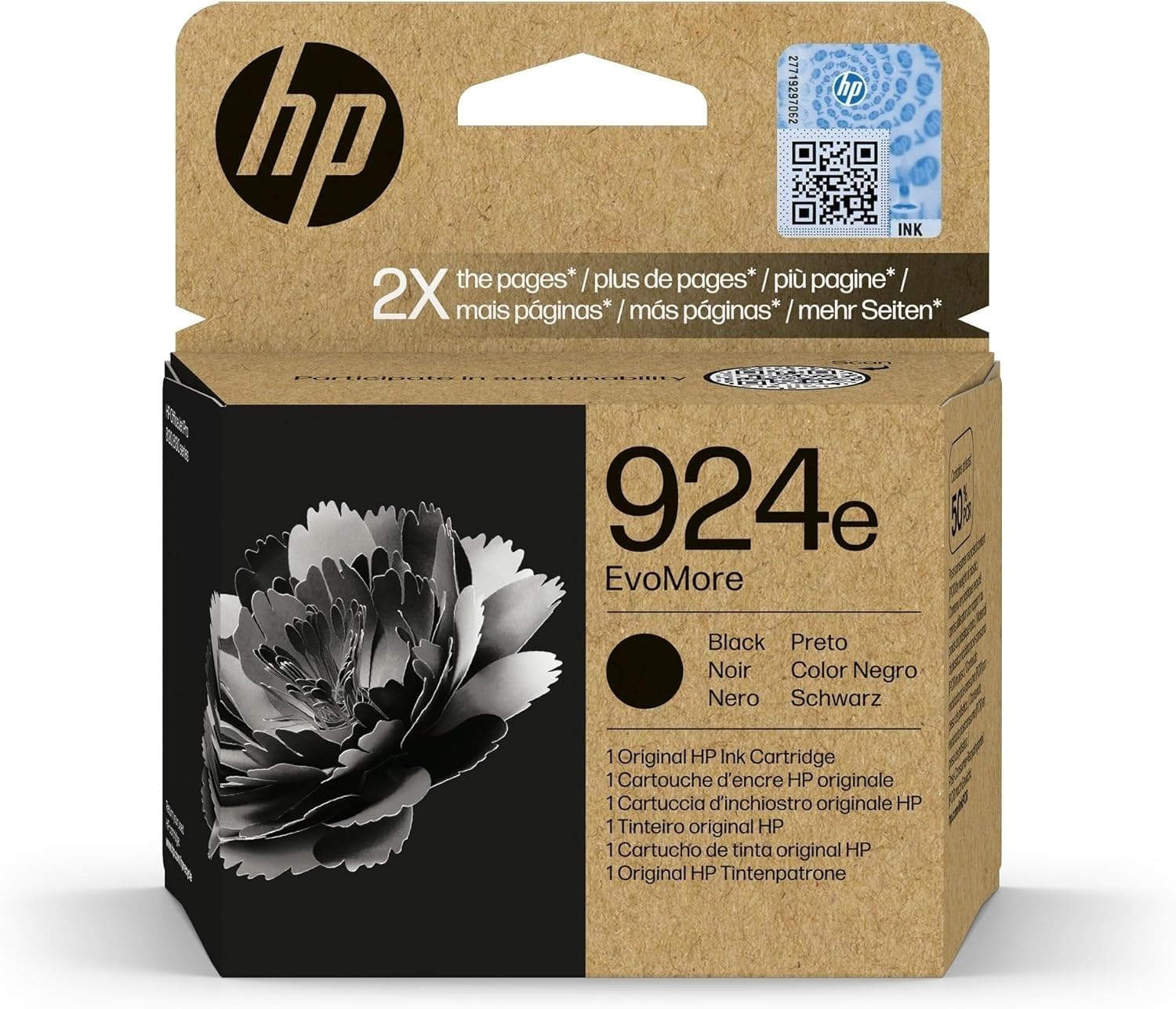 HP 924e Noir, Cartouche Encre Originale, EvoMore, Grande capacité