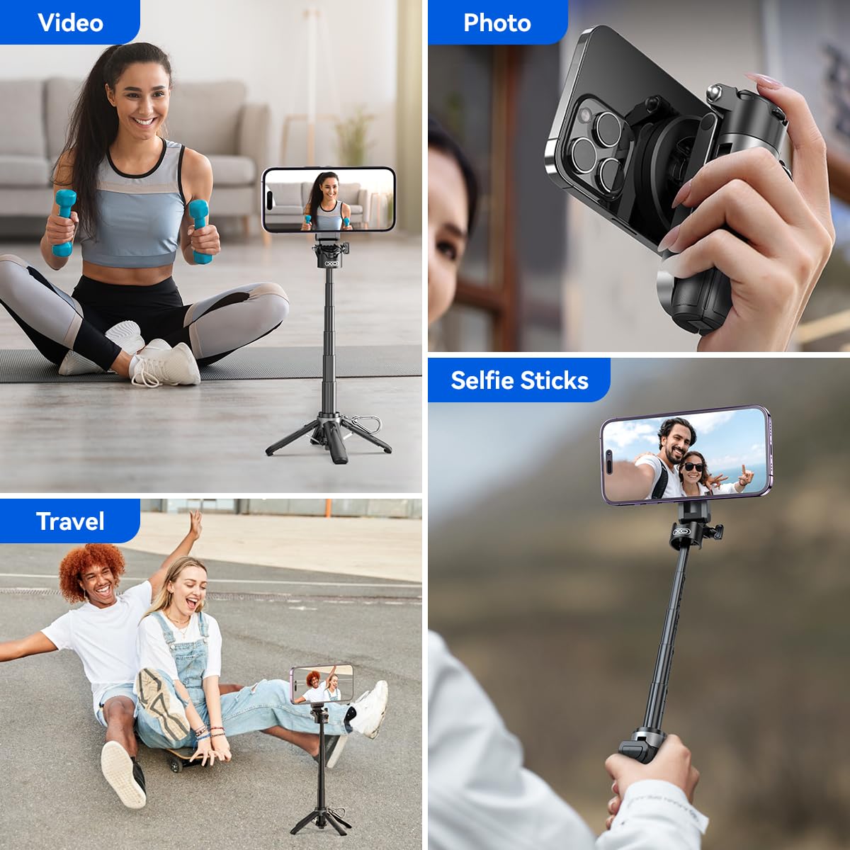 Treppiede magnetico per iPhone con telecomando, bastone per selfie portatile 4 in 1 con supporto estensibile, treppiede da viaggio per telefono 16 15 14 13 12 Pro Max Mini