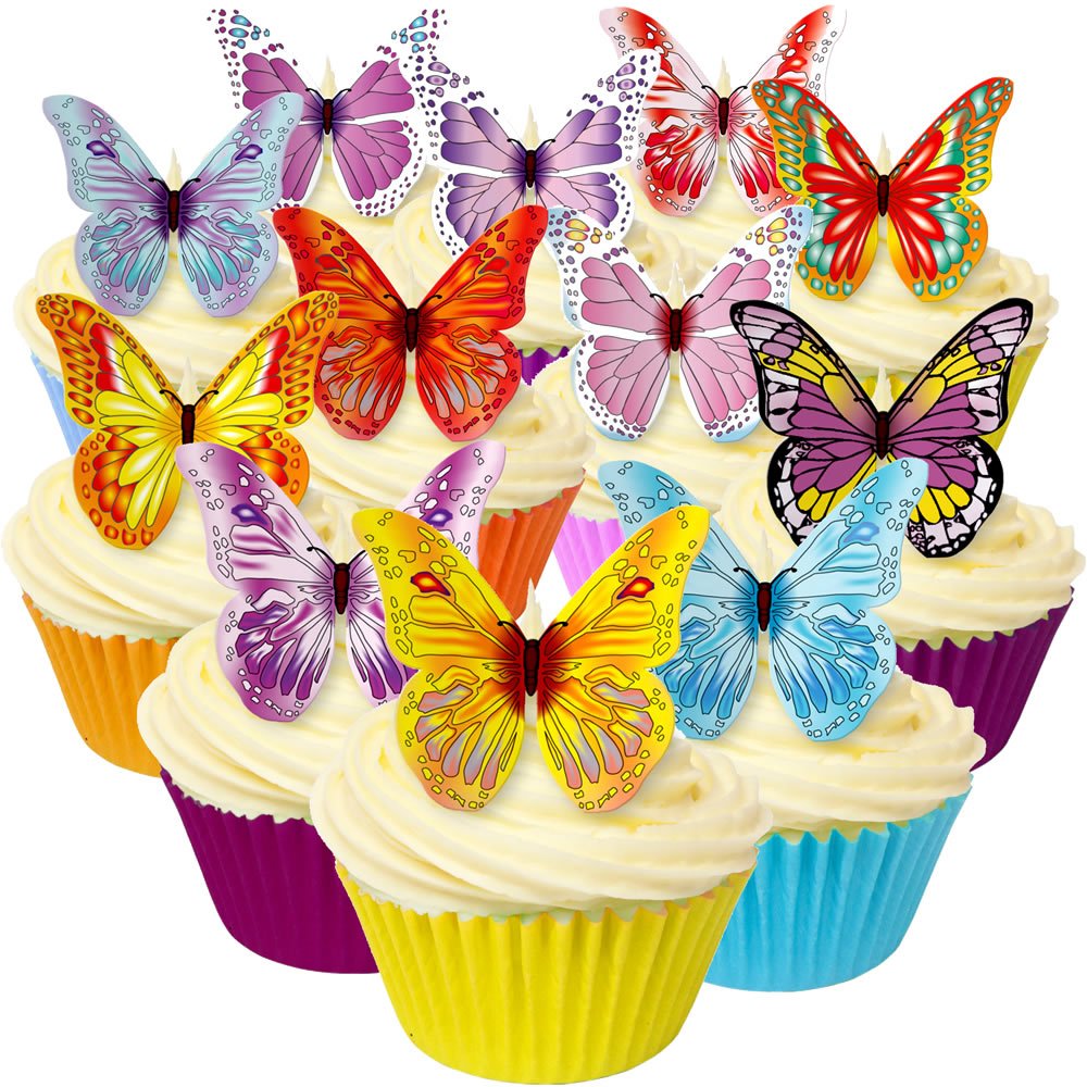 Cda Products Mixed Pack Of 24 Beautiful Pre-Cut Edible Wafer Butterfly Decorations 201-214-24 By