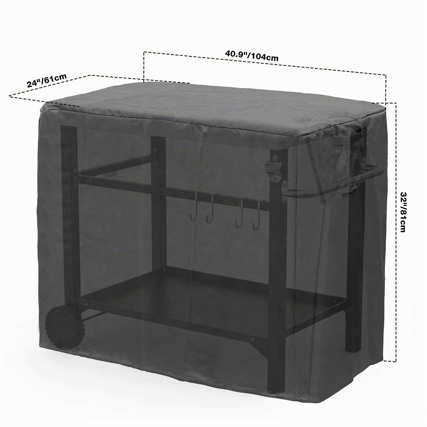 onlyfire 104 x 61 x 81 cm Housse de Chariot Plancha Exterieur - Bâche de Protection pour Barbecue - Oxford 600D - Imperméable - Anti-UV - Cordon de Serrage - Accessoire pour Barbecue