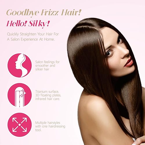 Miniatura 7 de Plancha de pelo infrarroja rosa, plancha plana ancha de titanio de 450 F, calentamiento rápido de 30 segundos, alisador y rizador de cabello 2 en 1,