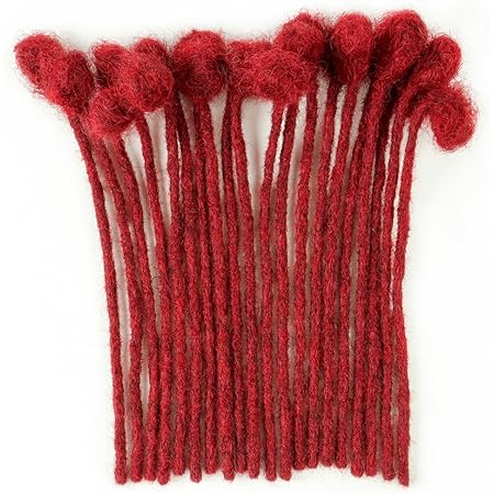 ADIASAI 0.4cm Width #Burgundy 6 Inch 30 Strands 100% Human Hair Loc Extensions Full Handmade Dreadlock Extensions for Men Women Kids Can Be Dyed and Bleached with Needle and Comb