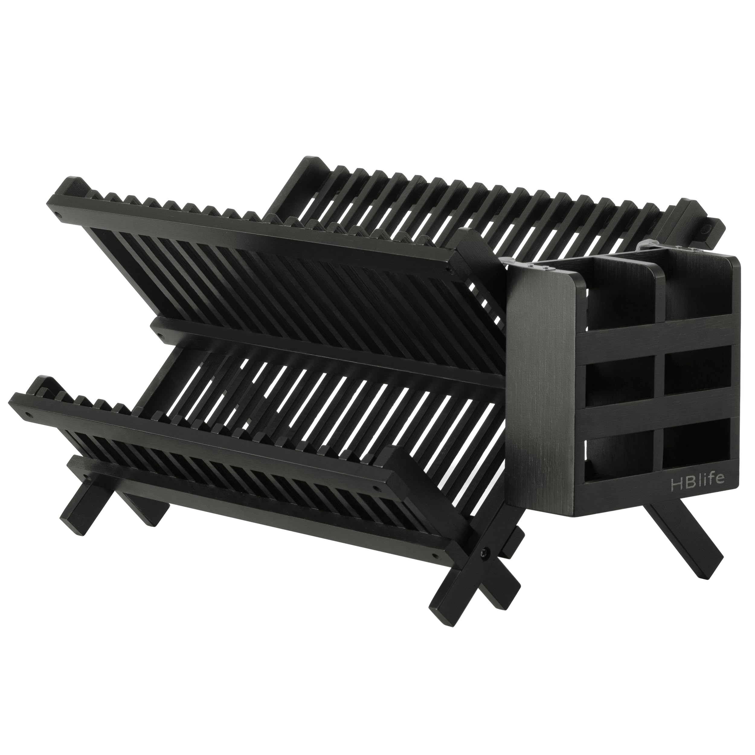 Snapklik.com : HBlife Dish Rack, Black Bamboo Folding 2-Tier ...