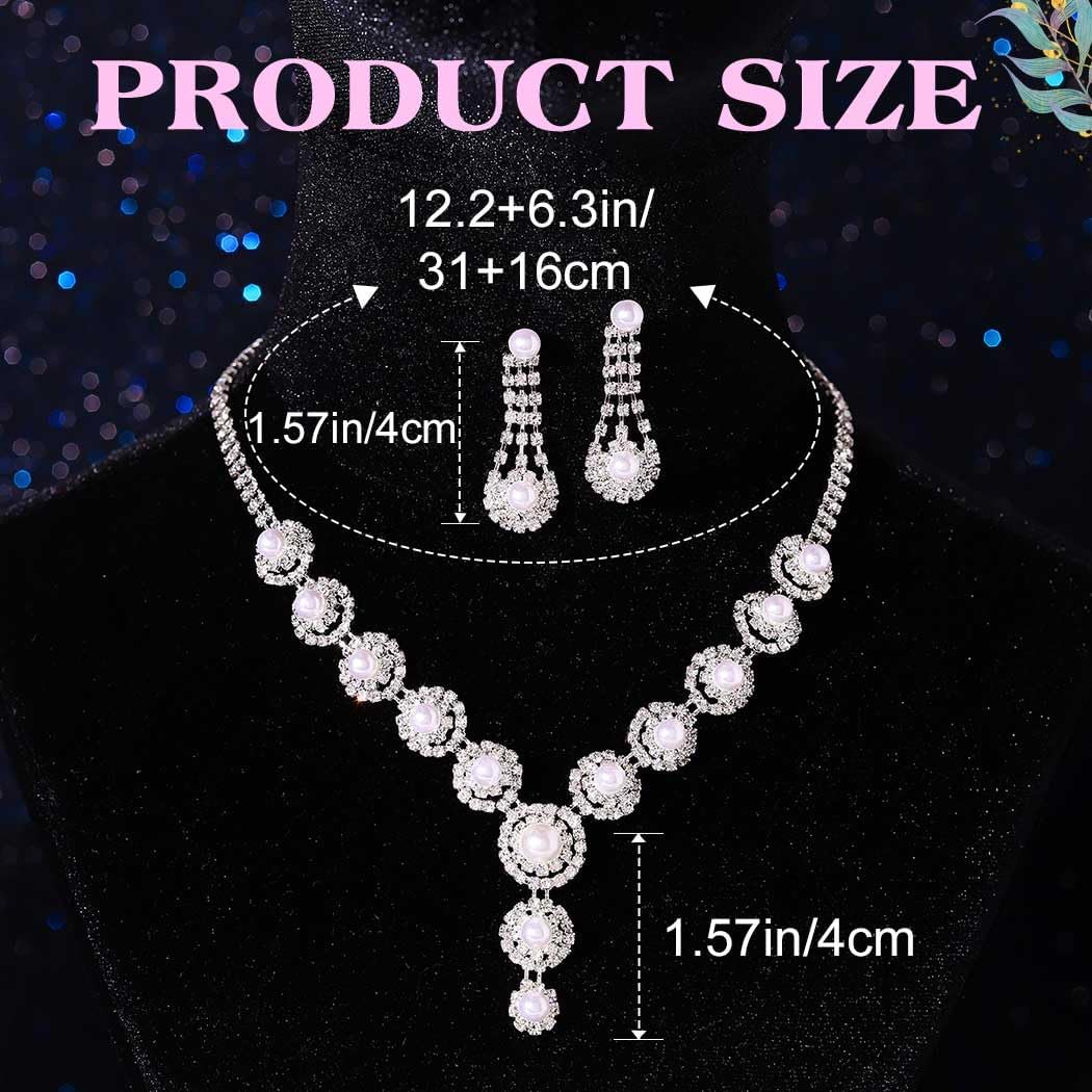 Sixexey Pearl Rhinestone Jewelry Set Silver Bridal Jewelry Pearl Wedding Prom Jewelry Accessories for Women - Image 4
