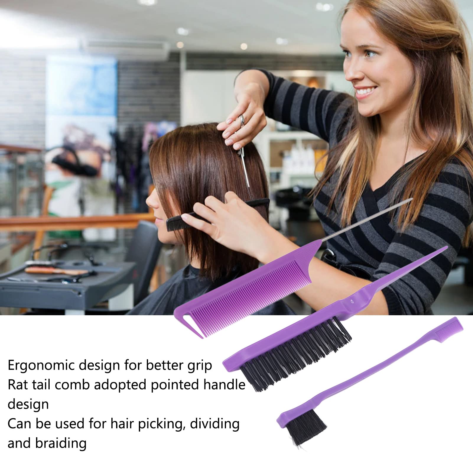 Jiawu 3 Pezzi Set di Pettini Barbiere con Pettine a Coda di Ratto Spazzola per Tinture per Capelli Pettine per Styling a Olio Strumento per Colorare i Capelli ABS estremità Appuntita in Acciaio
