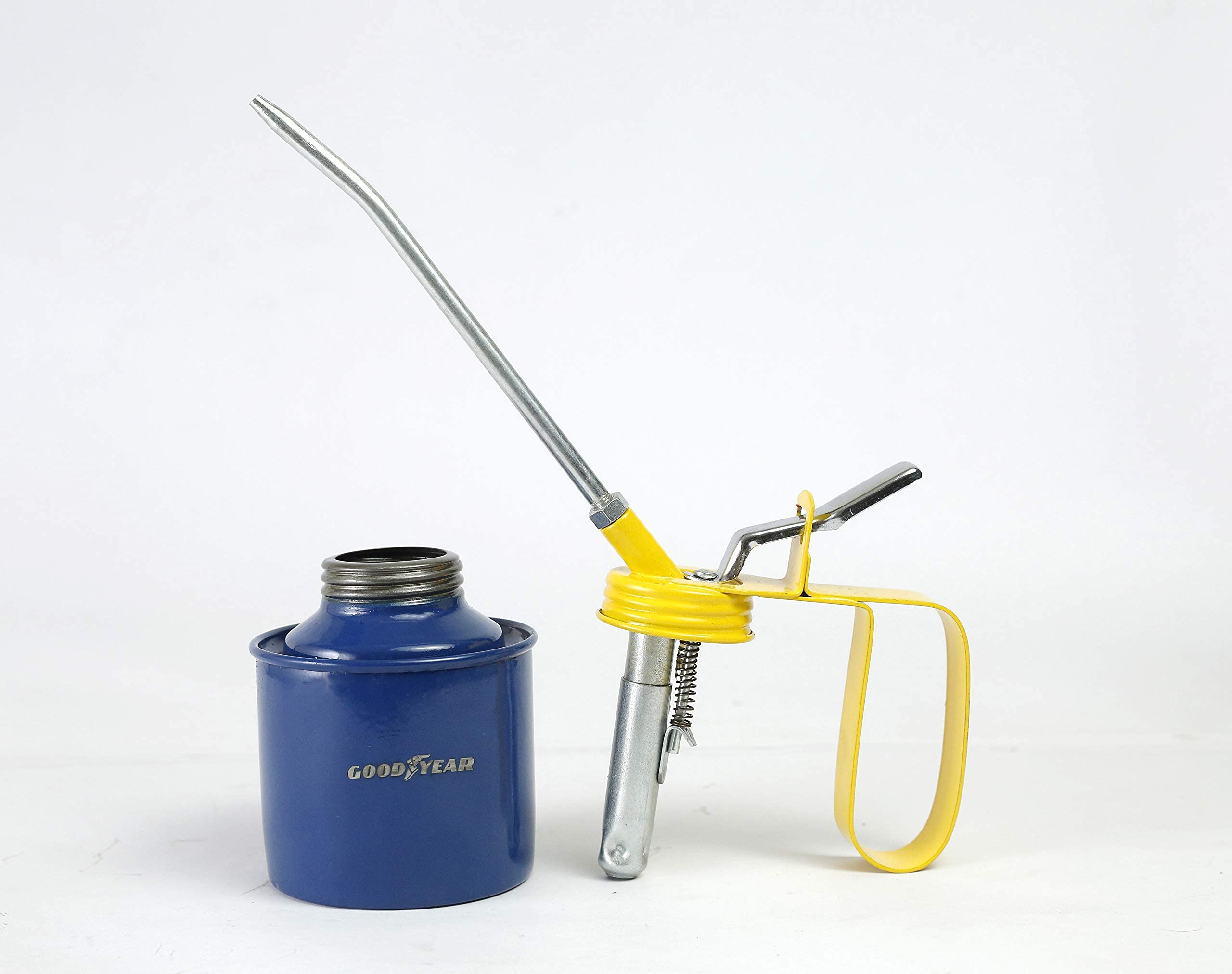 GOODYEAR Oil Can, Oil Can for Bike, 1/2 Pint Capacity Metal Oil Can Pump, GY10375 Manual Pump Manual Dispenser (Pack of 1) (Blue- 1/2 Pint) 2