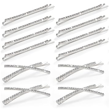 SUMAJU 12 Pcs Diamond Bobby Pins Rhinestone Hair Clips Decorative, Silver