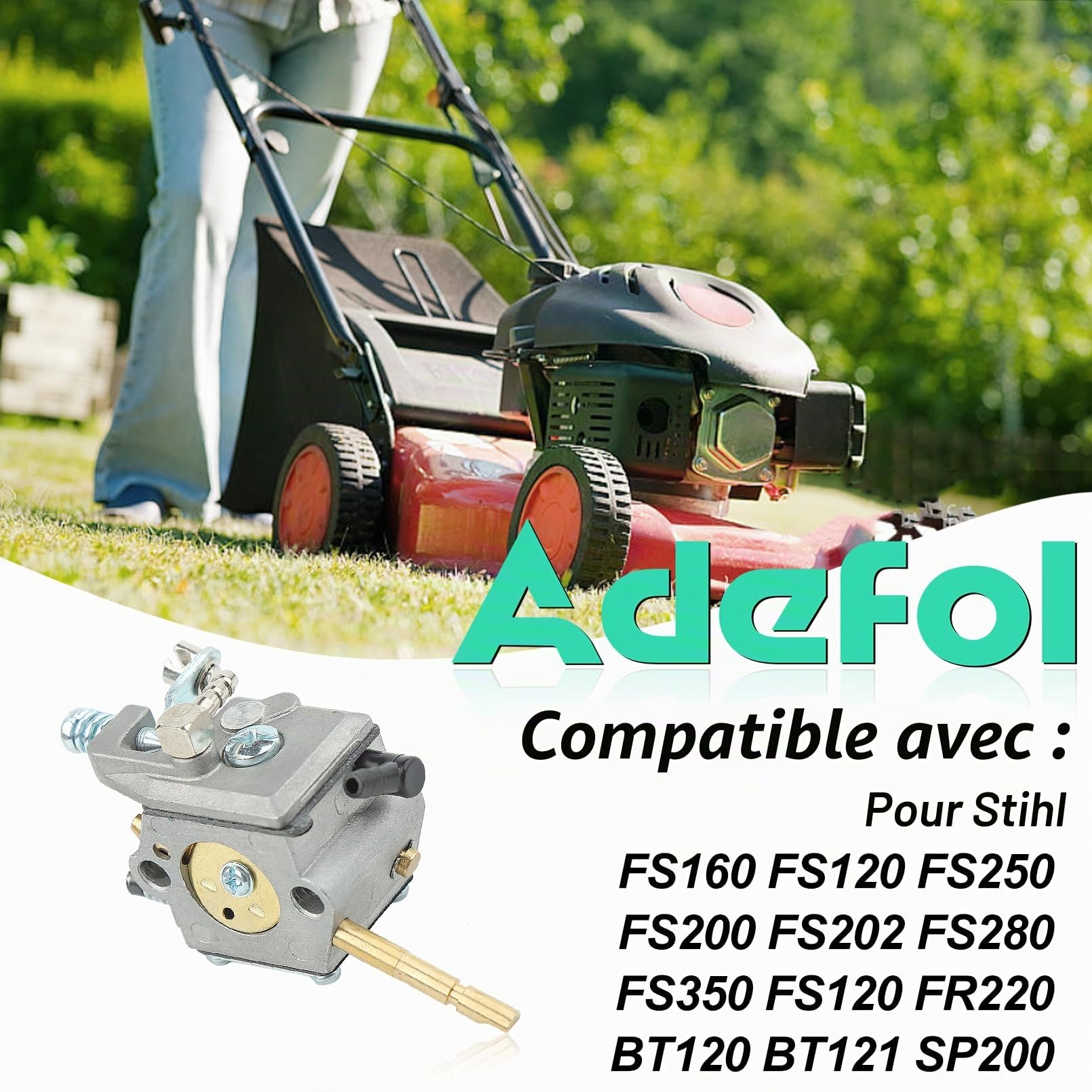 Adefol Kit carburateur Pour Stihl FS160 FS200 FS202 FS280 FS350 FS120 FR220 BT120 BT121 SP200 Tondeuse à Gazon, avce Bougie d'allumage, Pommeau d'accélérateur, Remplacement 4134 120 0603