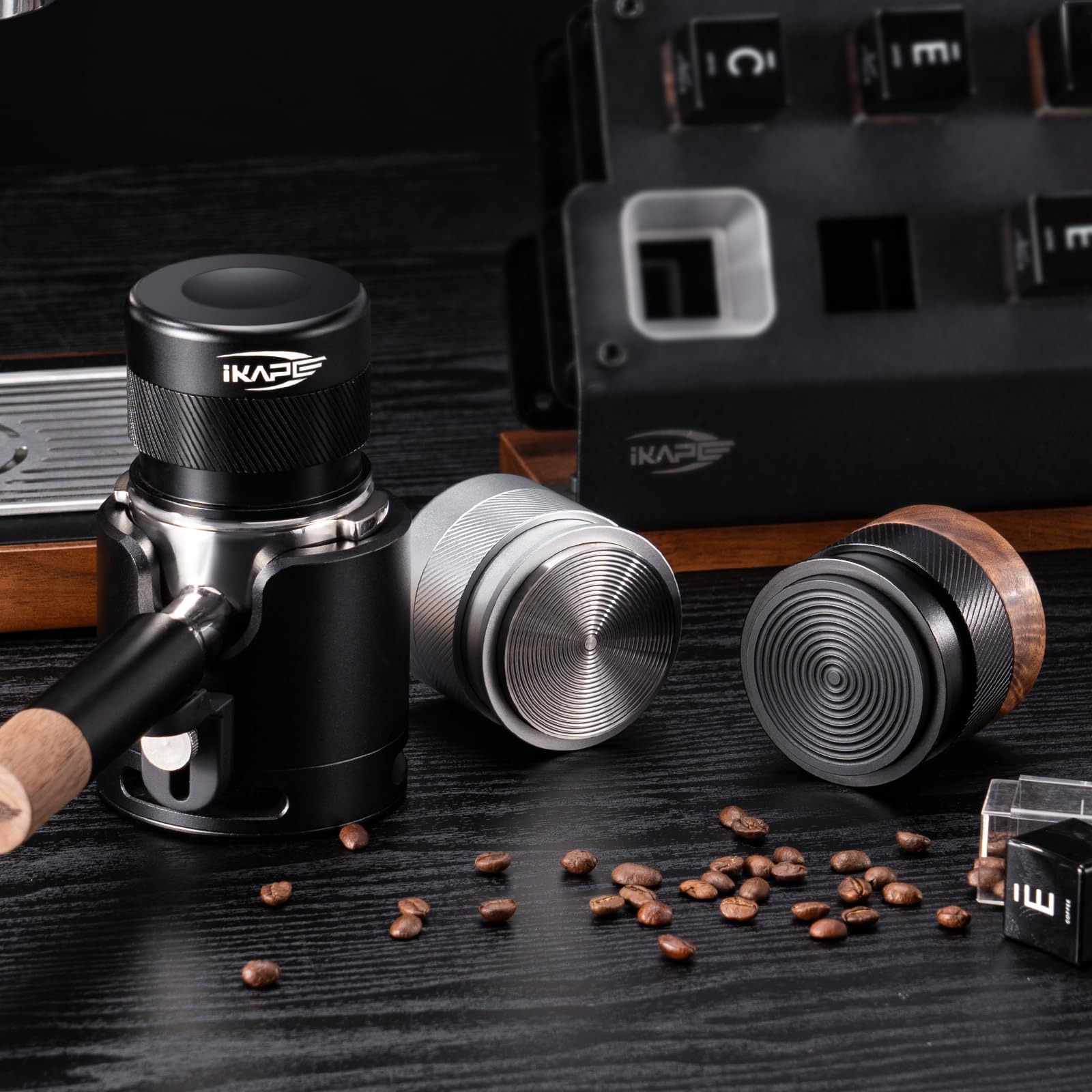 IKAPE Coffee Products, manipulador de espresso de 53 mm, prensador calibrado de café barista premium con carga de resorte, 100% acero inoxidable compatible con portafiltro Breville sin fondo de 54 mm