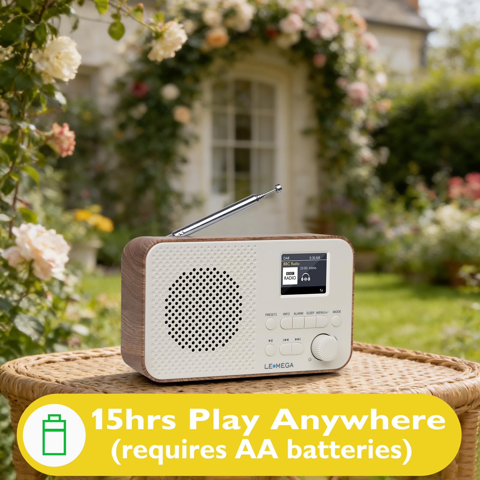 LEMEGA DAB Go DAB+/UKW Radio – Small Radio,Digital Radio with Bluetooth Streaming,Simple Controls,OLED Display,Headphone Jack,Portable Radios Mains and Battery,Ideal for Travel and Outdoors,Walnuss