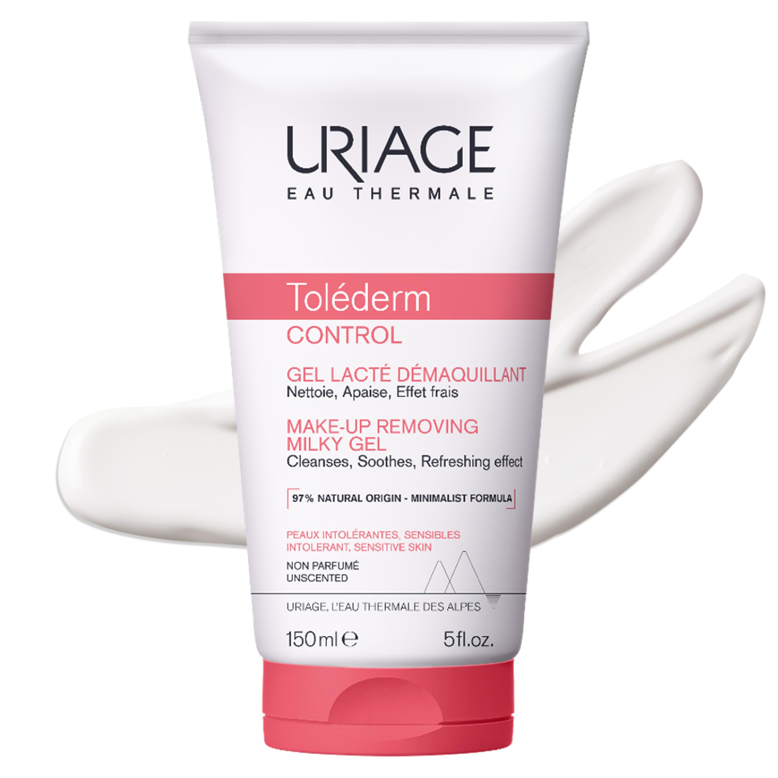Uriage Tolederm Gel Lacté Démaquillant - Peaux Intolérantes et Sensibles - Gel Nettoyant Visage à la Formule Minimaliste pour une Haute Tolérance - Sans Rinçage - Sans Parfum - 150ml