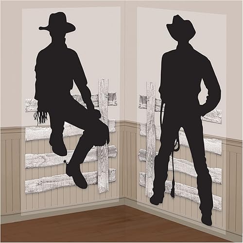 Miniatura 2 de Black Silhouette Cowboys Scene Scetter Add-Ons - 65 x 33.5 pulgadas (paquete de 2) - Fondos de plástico fáciles de instalar para fiestas y eventos