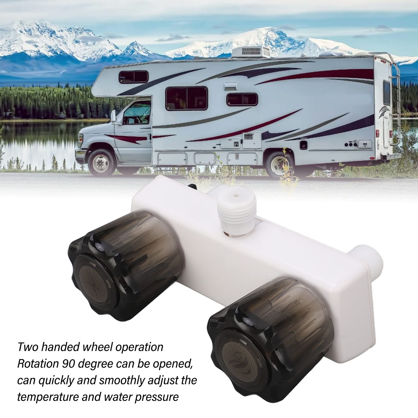 BORDSTRACT Rubinetto Camper, Miscelatore Doccia Camper con Valvola Miscelatrice e 2 Manopole, Deviatore Rubinetto Per Doccia Per Roulotte, Sostituzione Per Bagni di Camper(Bianco)