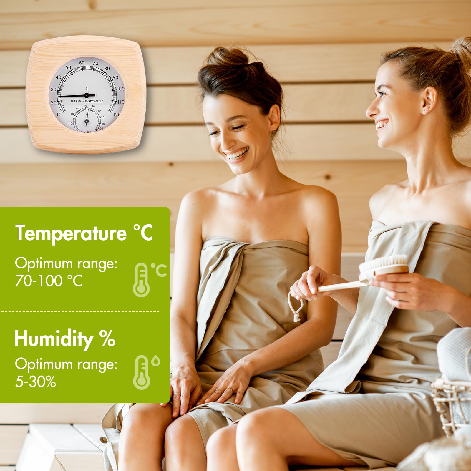 Wood Sauna Thermo-Hygrometer, 2-In-1 Square Thermometer and Hygrometer, Wooden Humidity Meter Hot Tubs Supplies - Image 4
