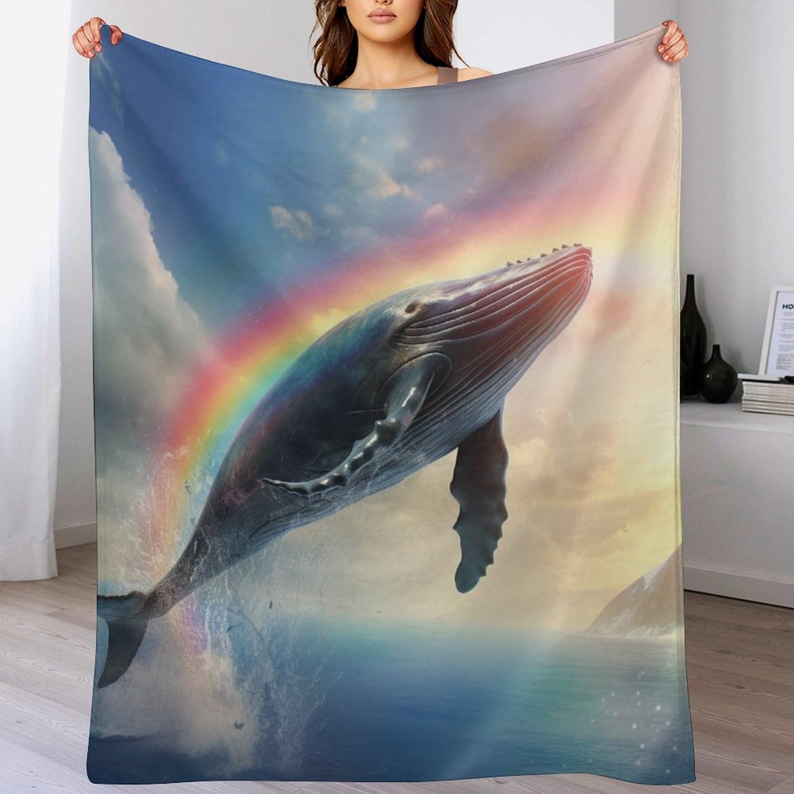 Couverture Baleines 3D Idée Cadeau Idéale Plaid en Polaire Douce Couvre-lit