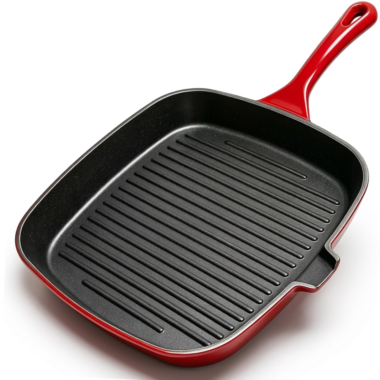 Cast Iron Griddle Pan 22CM with Pouring Lip Pre-Seasoned Ridged Frying Pan