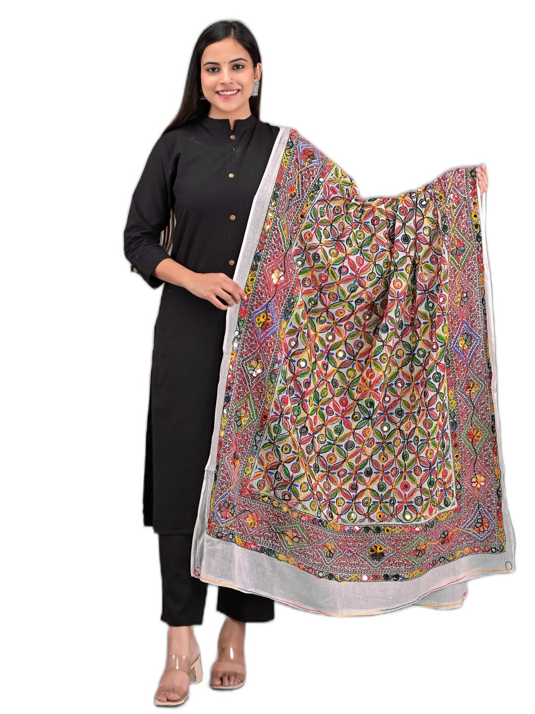 APRATIM Cotton Women/Girls Kutch Ari Work Embroidery Dupatta-03