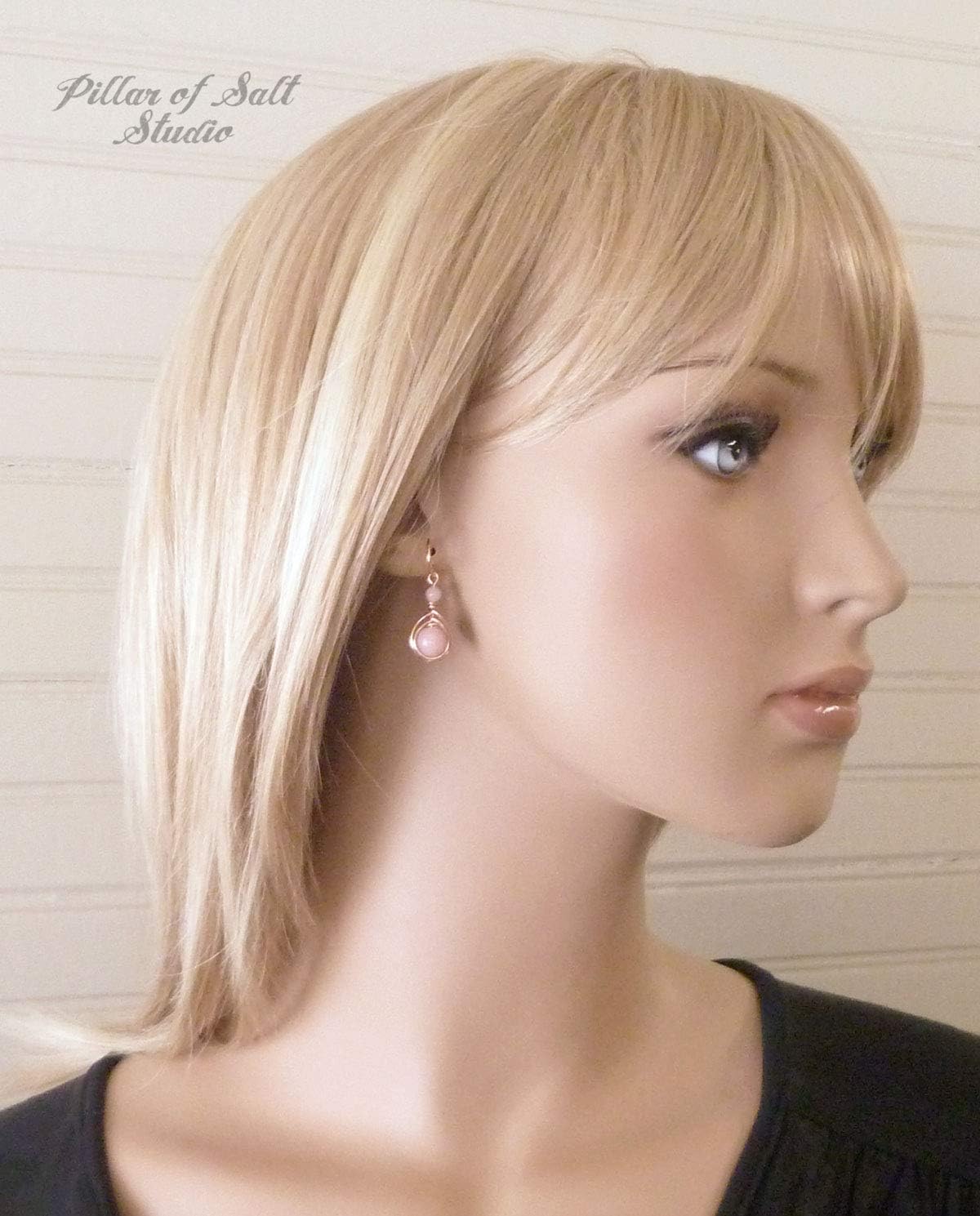 Pillar of Salt Studio Handcrafted Earrings Rose Gold-filled Wire Wrap with Pale Pink Peruvian Opal Gemstones (1" drop)