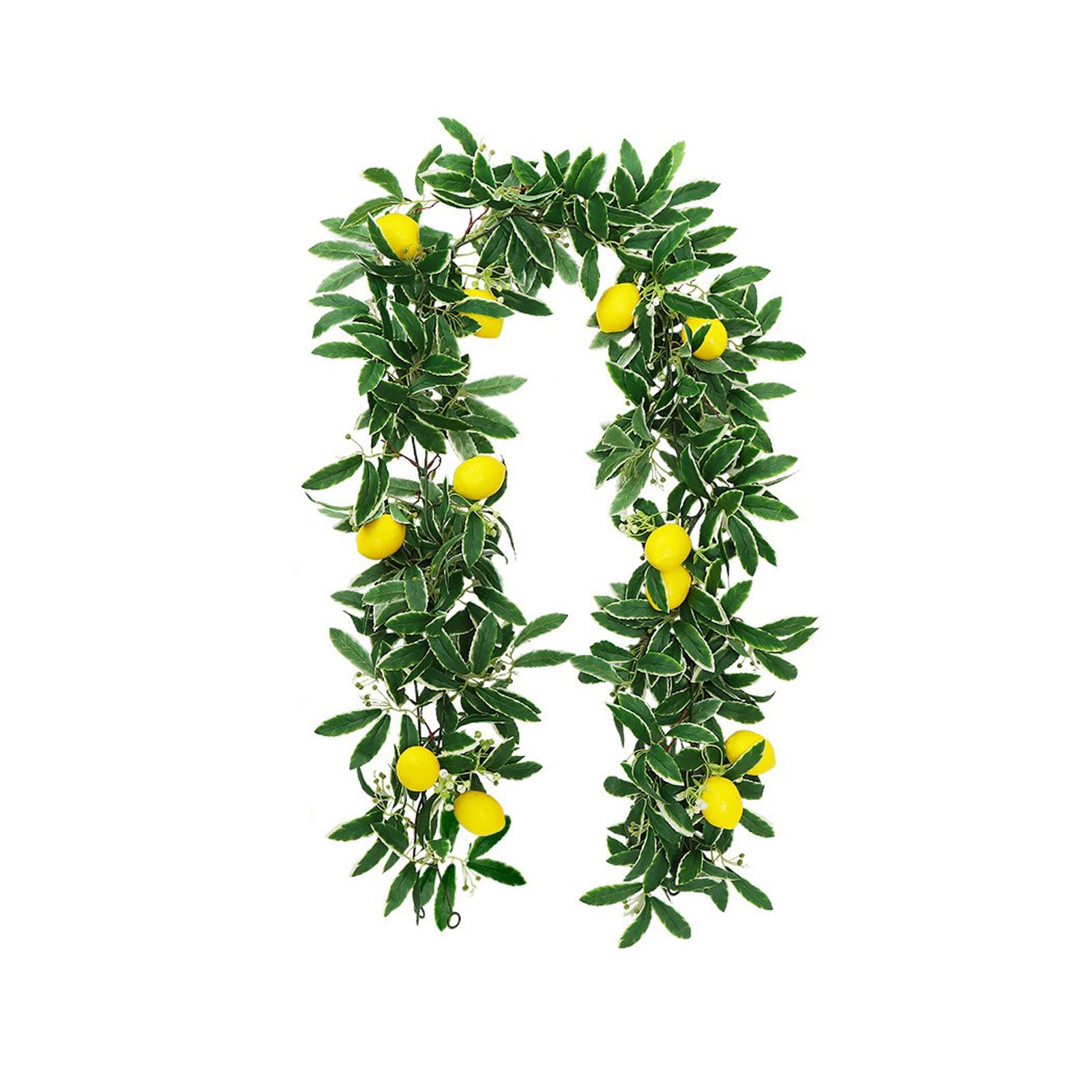 BestAlice2pcs Artificial Lemon Green Leaf Garland, Lemon Silk Vine Garland Leaves Background Lemon Garland Fake Lemon Wreath Vine and Green Leaf, for Home Garden Office Art Wall Decorations