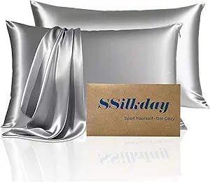 Mulberry Silk King Size Pillow Cases Set of 2, Ultra Smooth Soft Breathable Cooling Pillow Cases for Hot Sleepers, Silk Satin Pillowcases 2 Pack with Zipper for Hair and Skin, Gifts for Women