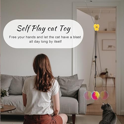 Miniatura 7 de Juguetes para gatos de juguete, colorido juguete colgante para gatos de interior, cuerda de algodón de rotación de 360 grados, juego independiente,