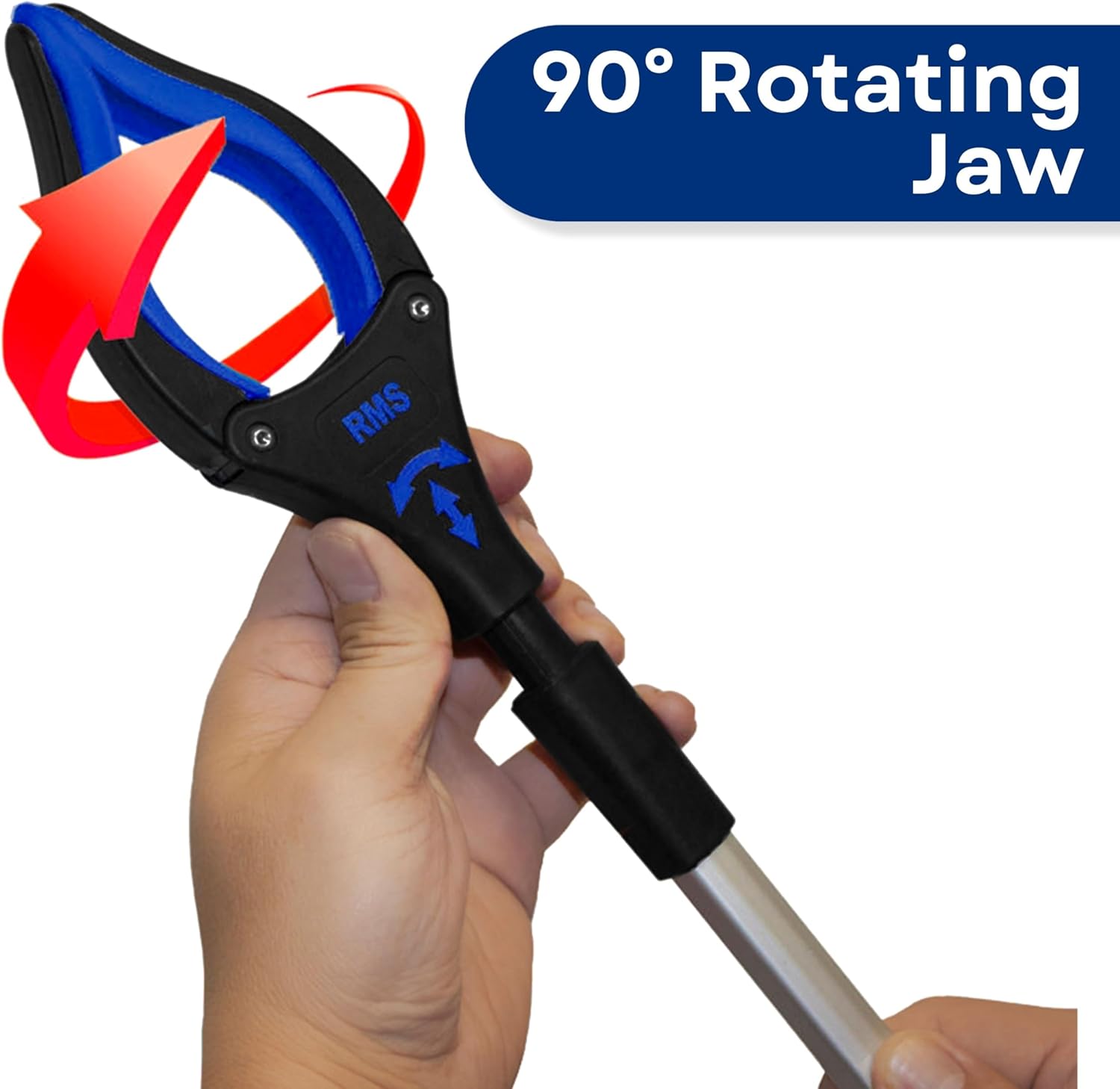 RMS 2-Pack 32 Inch Extra Long Grabber Reacher with Rotating Jaw - Mobility Aid Reaching Assist Tool (Blue)