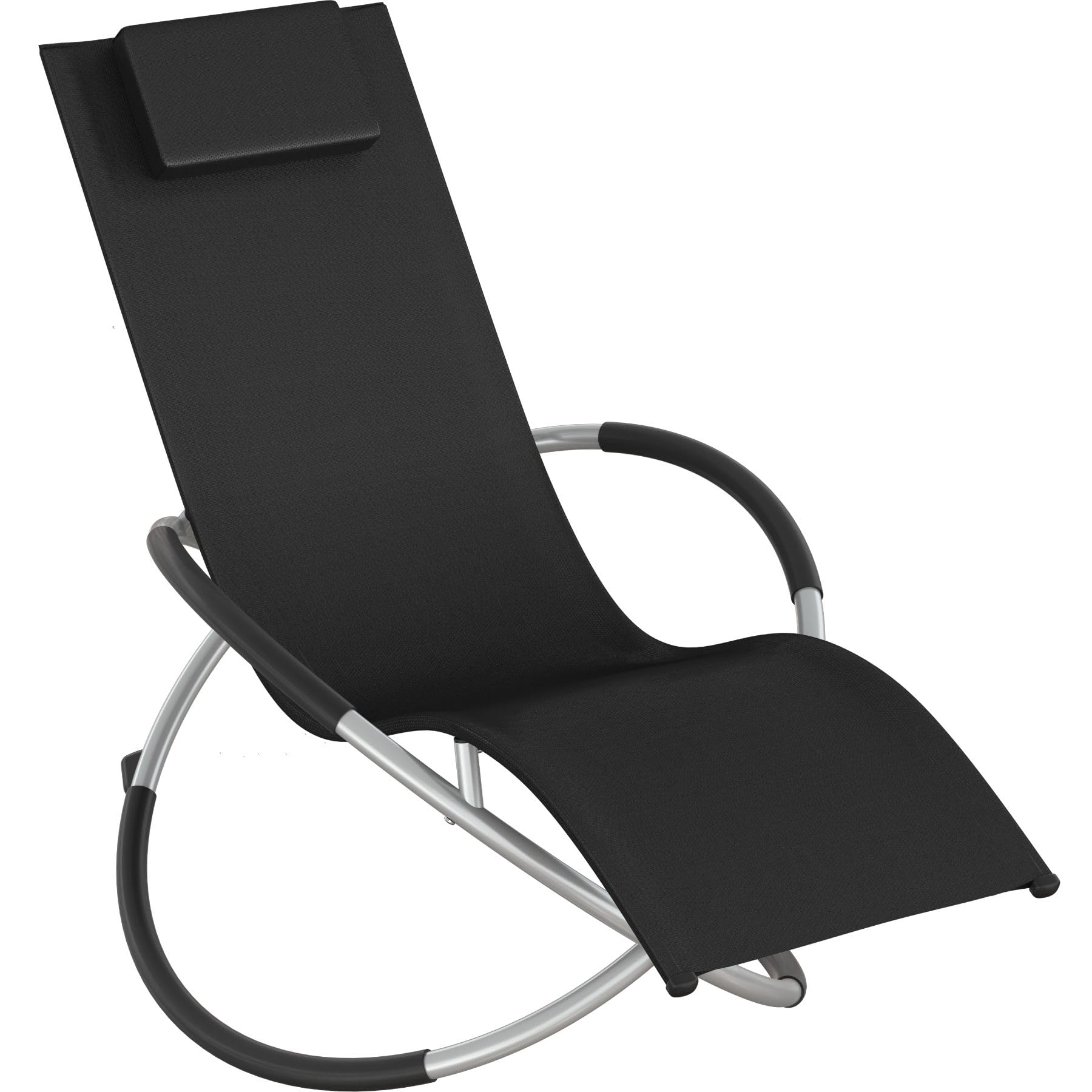 tectake® Tumbona Plegable con Función Balancín, Tumbona Playa Ergonómica, Tumbona Piscina en Acero y Textileno, Tumbona Jardín Exterior, Protección Antivuelco, Carga Máx. 150 kg, Fácil Montaje - negro