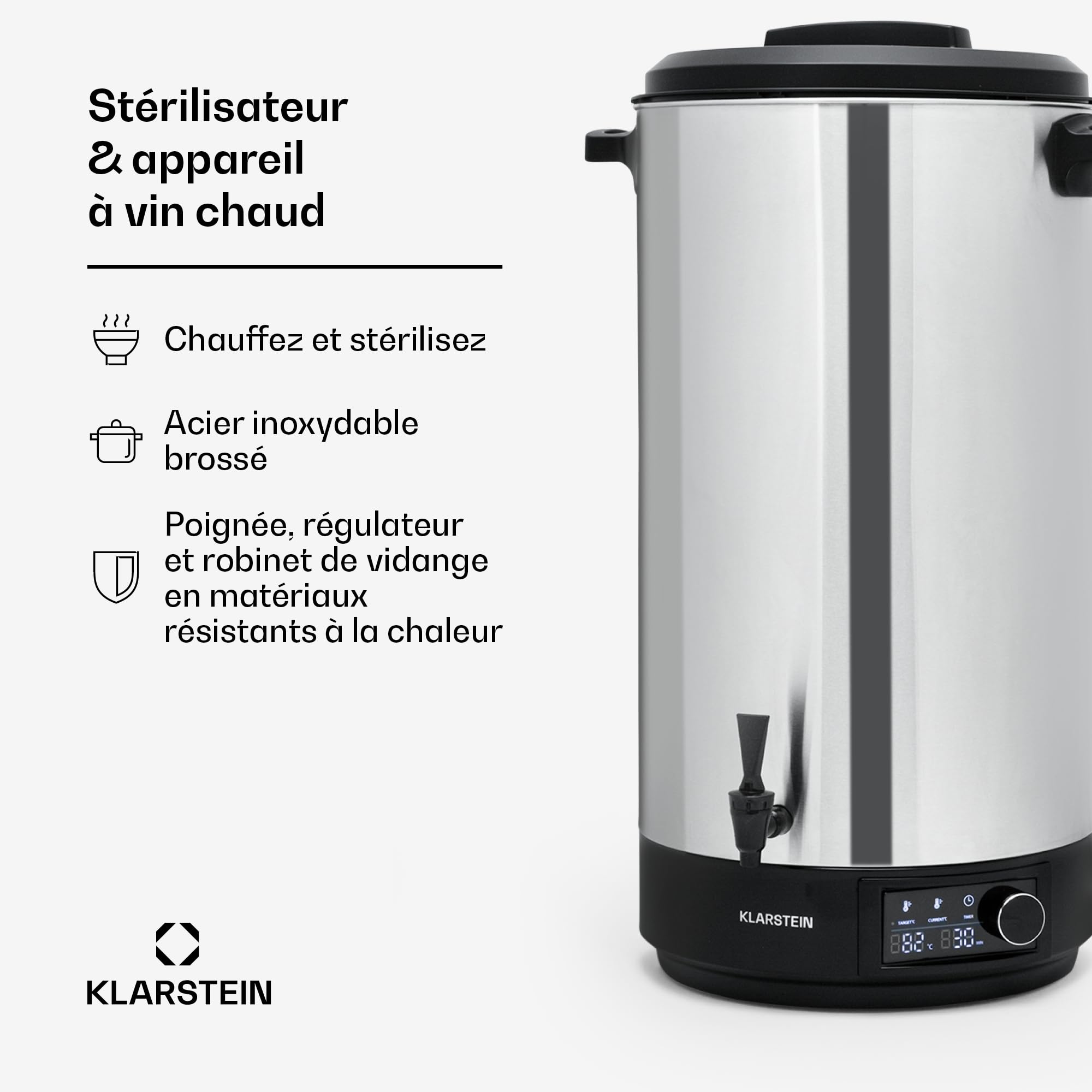Klarstein Distributeur Eau Chaude à Ebullition Rapide, Distributeur Boisson Chaude de Cuisine, Eau Chaude Instantanée de 60L, Distributeur a Boisson, Distributeurs à Eau en Acier Inoxydable de 2500W