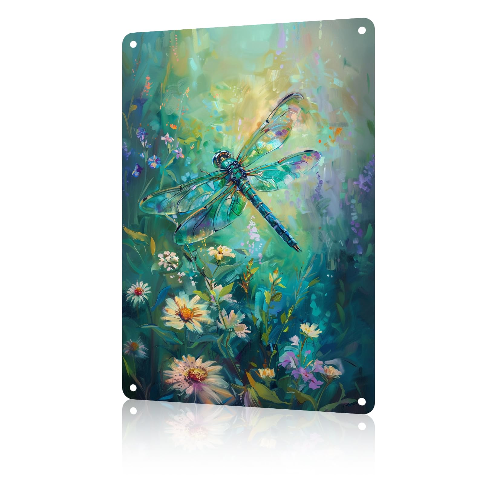 Anceky Aluminum Metal Signs Dragonfly And Flower Tin Sign for Home Kitchen Retro Decor Yard Garden Outdoor 12×16 Inch