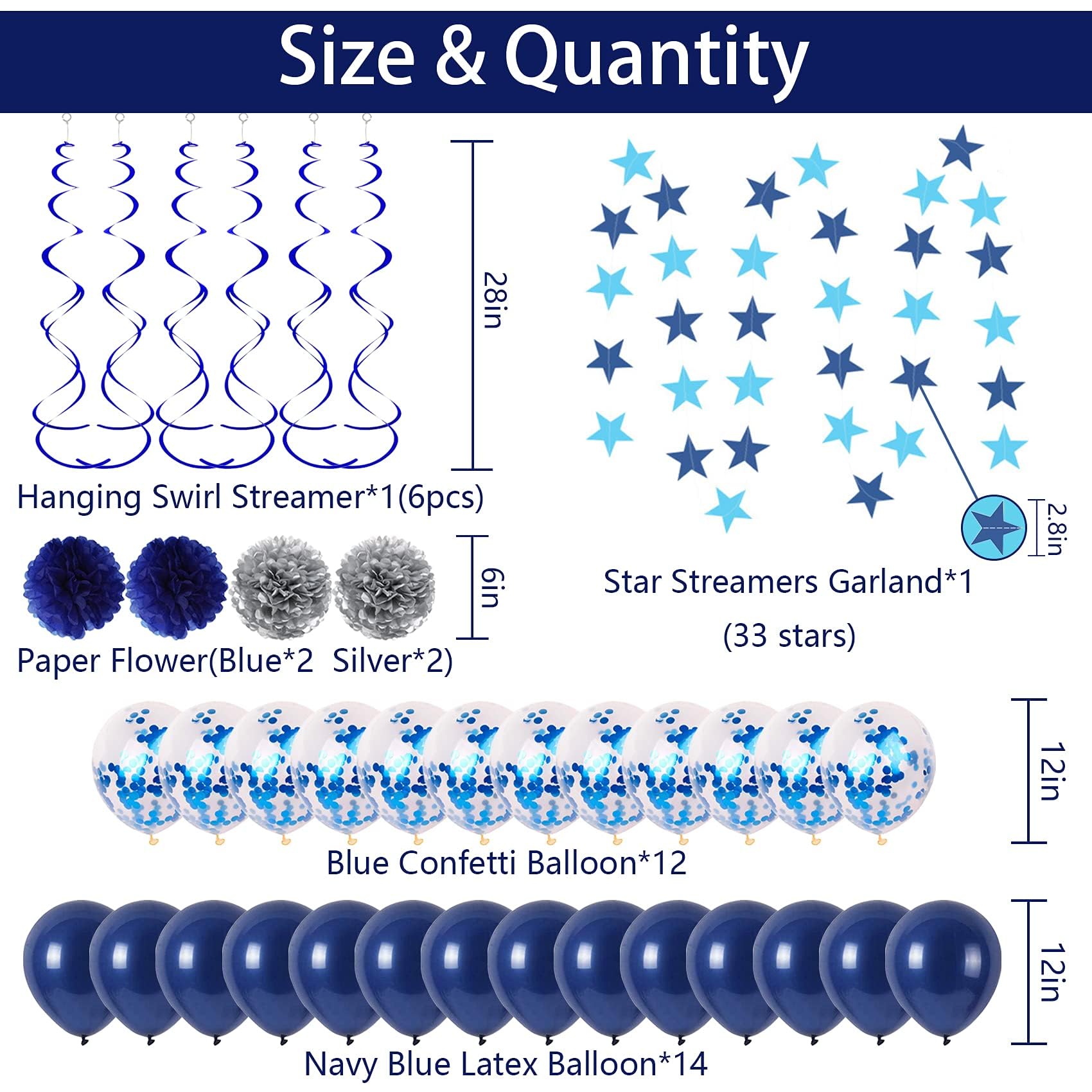 21. Geburtstag Dekoration Set Marineblau & Silber – Banner, Hintergrund, Ballons, Nummer 21