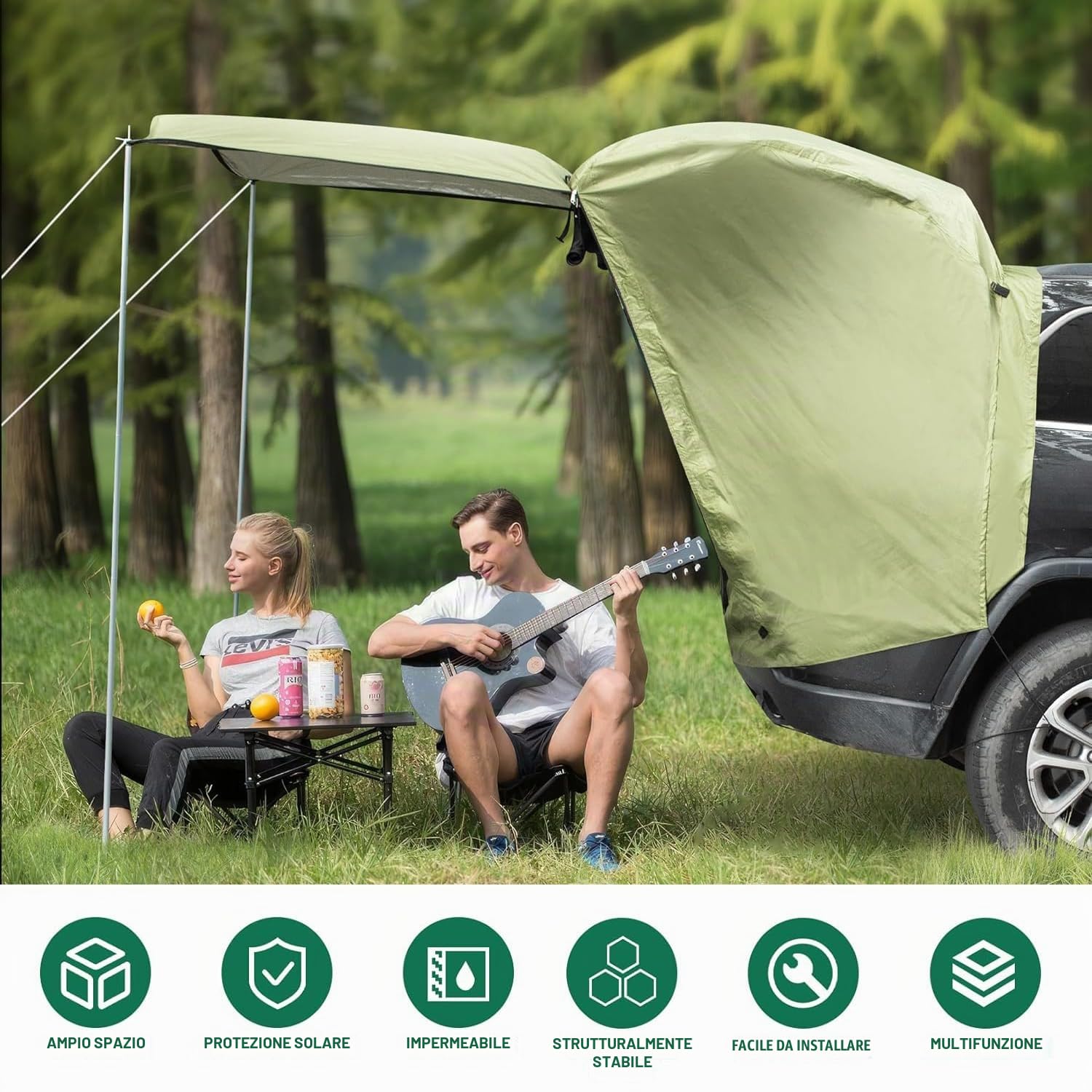 Tenda Universale per SUV Portellone Posteriore Auto - Impermeabile, con Barra di Supporto - Compatibile con Fiat 500X, Renault Captur, Volkswagen T-Roc ecc