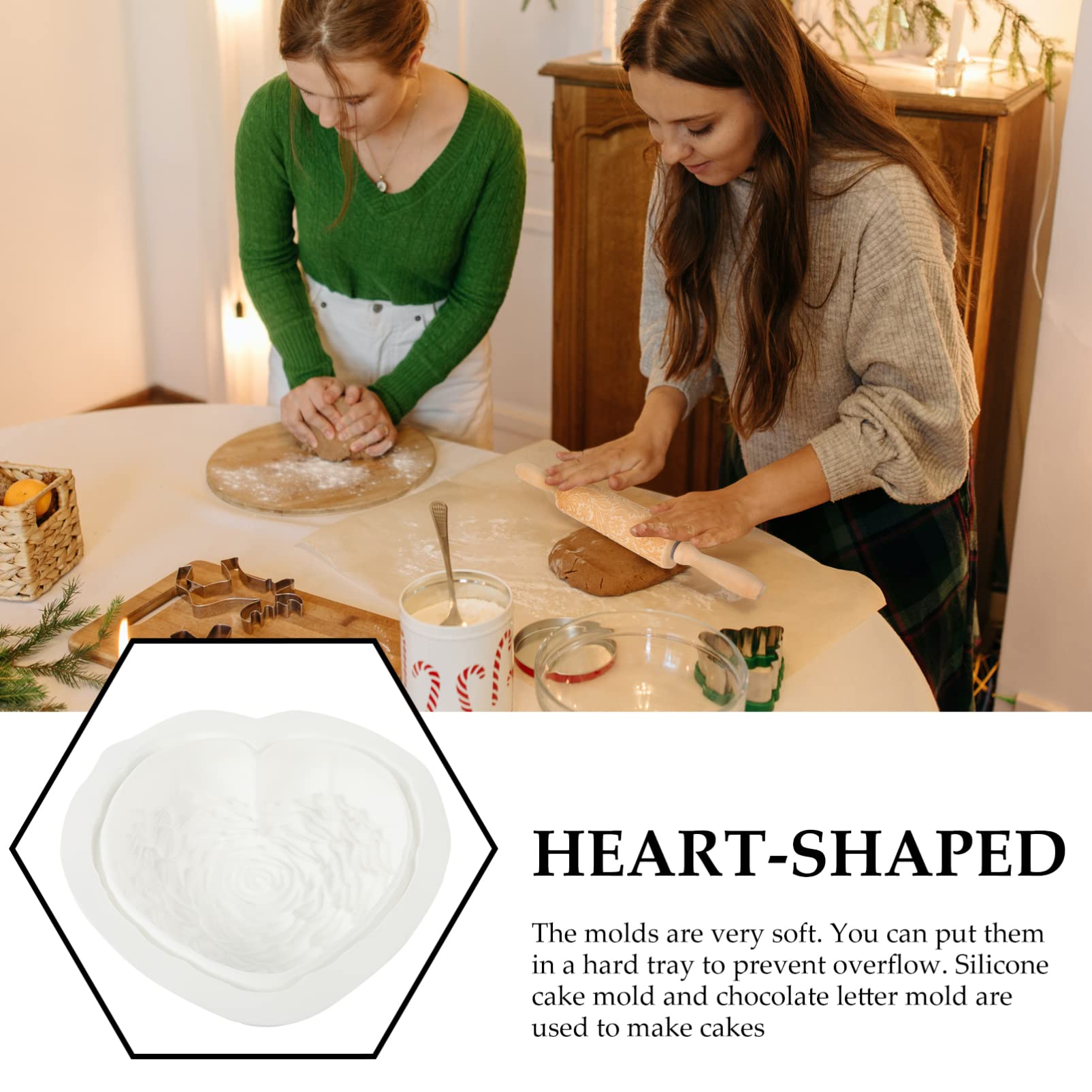 ULTECHNOVO 3 Stück Liebe Rosenschimmel geformt Herz Schokoladenform Kuchenform Formen zur Dessertherstellung Backform aus Silikon Backwerkzeug DIY -Backformen Kieselgel Weiß