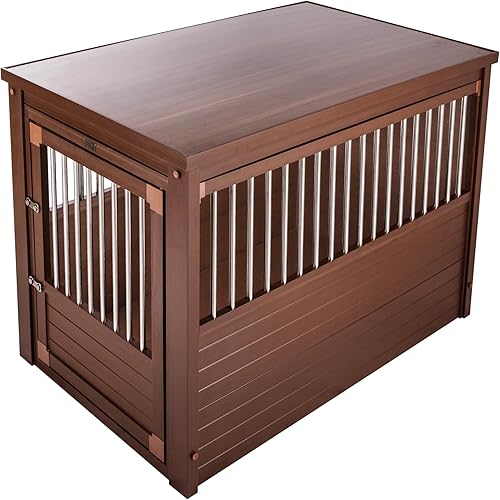 New Age Pet ECOFLEX Dog Crate End Table - Furniture-Style Pet Crate for Crate Trained Dogs - Stainless Steel Tubing & a Latched Closure - 10 Year Manufacturer's Warranty, X-Large, Brown