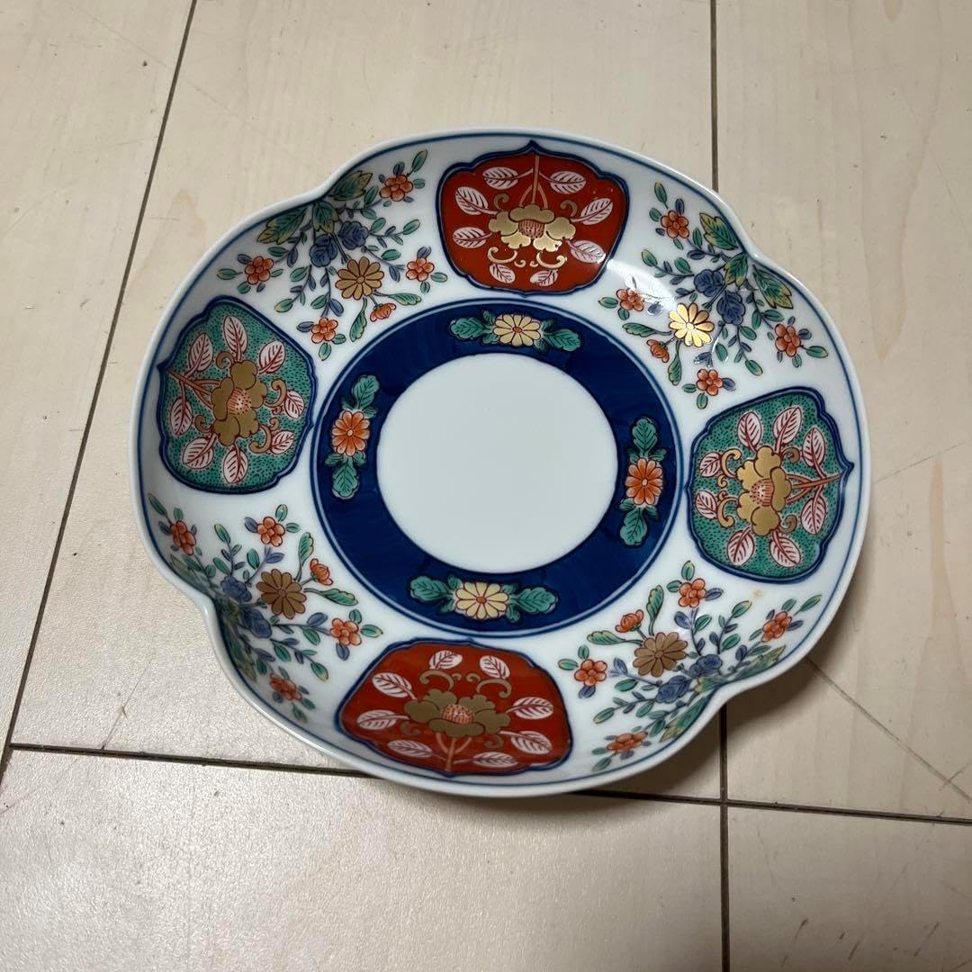 有田焼 賞美堂 其泉窯 古伊万里 染錦 金彩 中皿揃 5枚 銘々皿 輪花皿