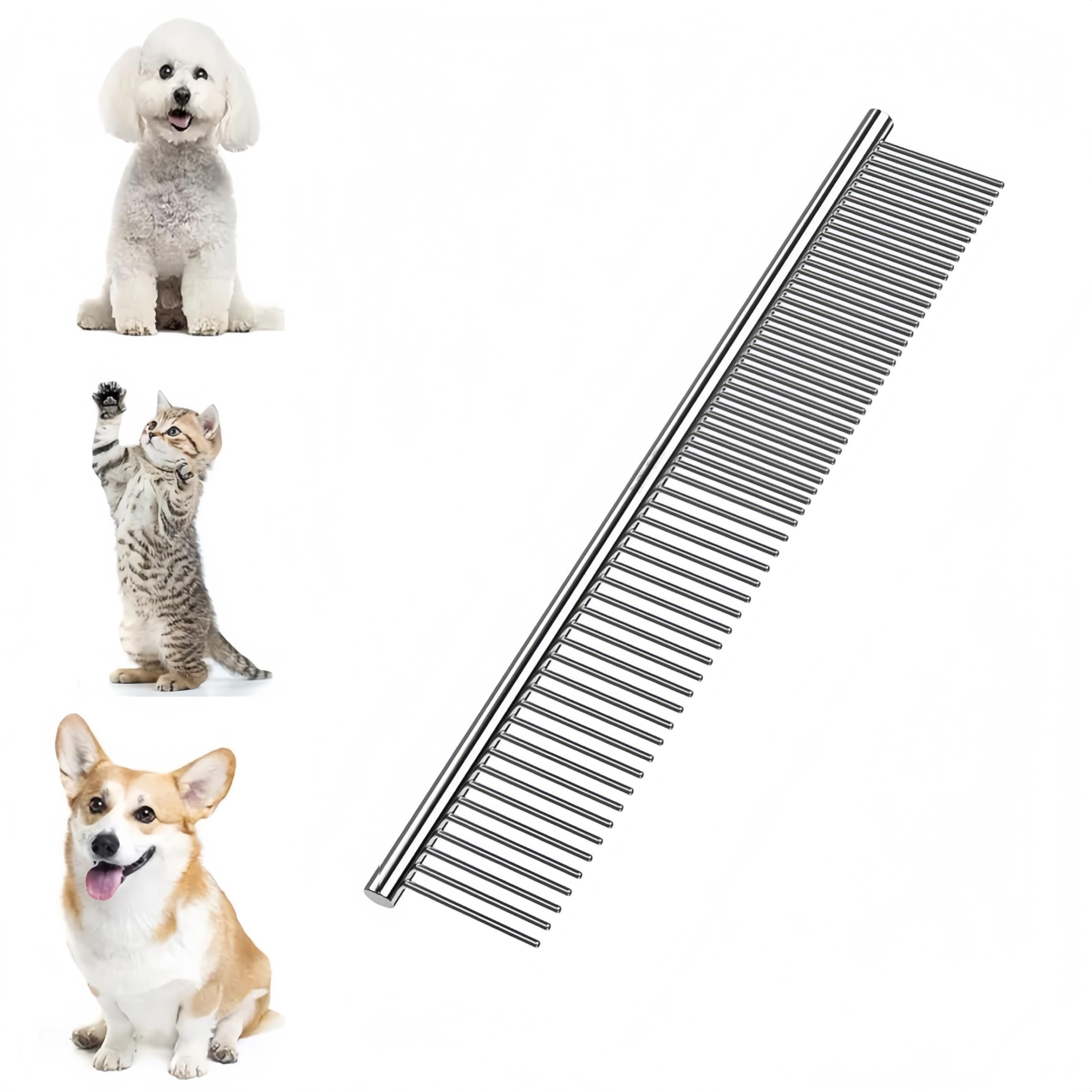Dog Combs for Grooming, Metal Cat Comb for Removing Tangles and Knots, Professional Grooming Tool for Long and Short Haired Dog, Cat and other pets