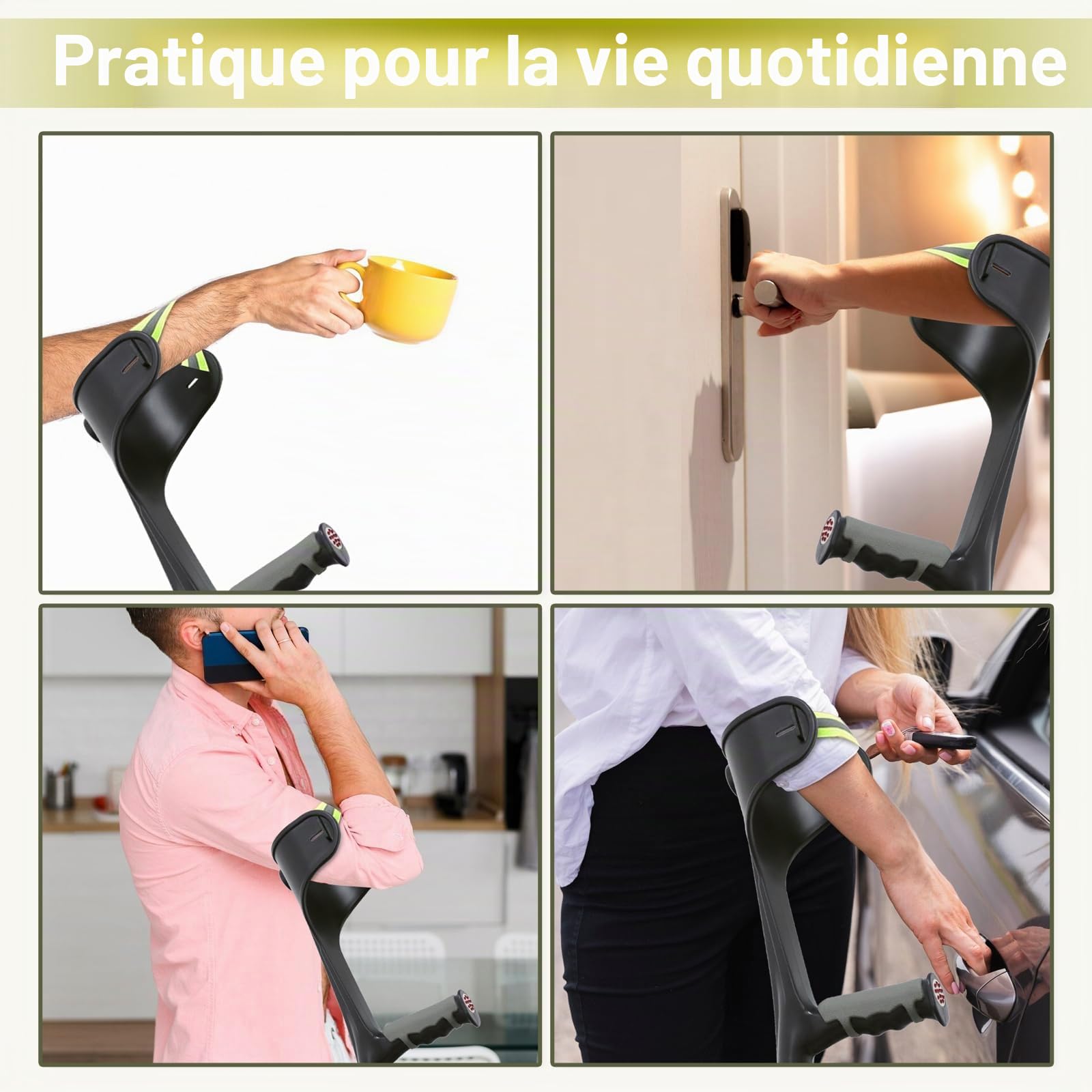 Béquille pliable pour adultes, femmes et hommes, légères et réglables en hauteur avec poignée confortable, poignée ergonomique, avec base antidérapante, aide à la mobilité et à la marche, noir
