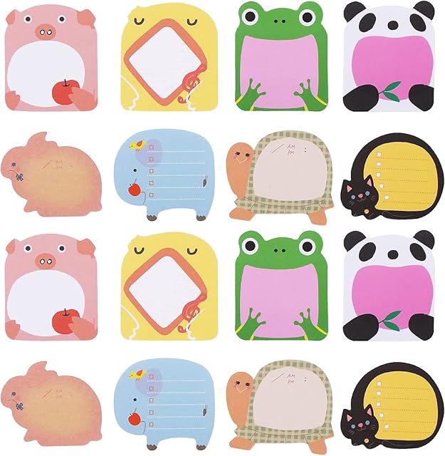 Molain Cute Sticky Notes 16 Pieces Cartoon Sticky Notes Markers Flags Animals Shape Self-Stick Memo Pads Students Home Office Roommates Gifts Tab Supplies