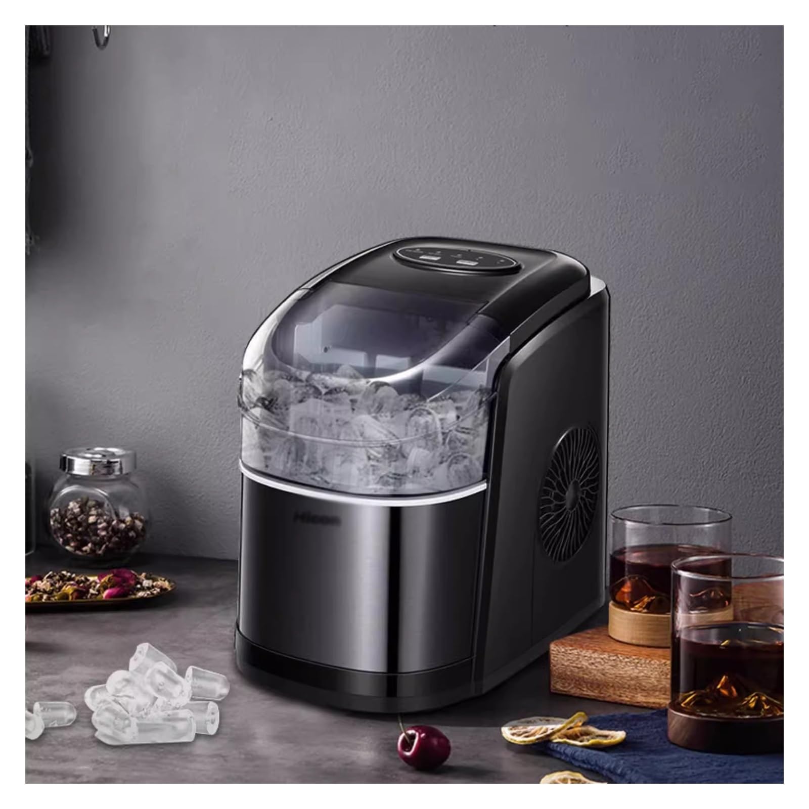 Machine à glaçons automatique Comptoir de machine à glaçons, machine à glaçons portable avec cuillère à glace, machine à glaçons autonettoyante, produit jusqu'à 33 LBS/24 H, 9 cubes en 6 minutes, déco