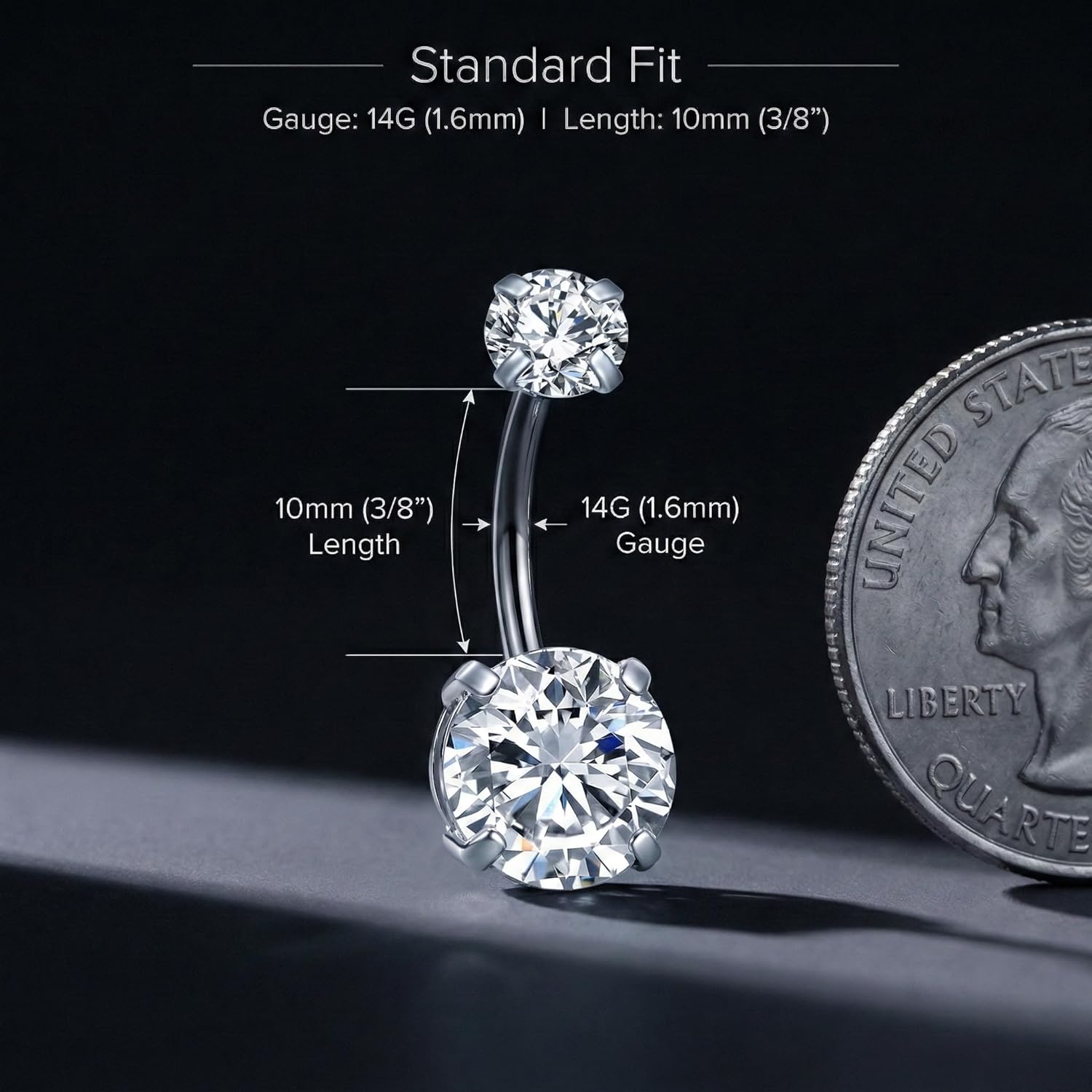 Anicina G23 Titanium Belly Button Ring Hypoallergenic 14G Belly Rings Internally Threaded Round Cubic Zirconia Navel Piercing Jewelry For Women 6mm 8mm 10mm 12mm 14mm 16mm - Image 2