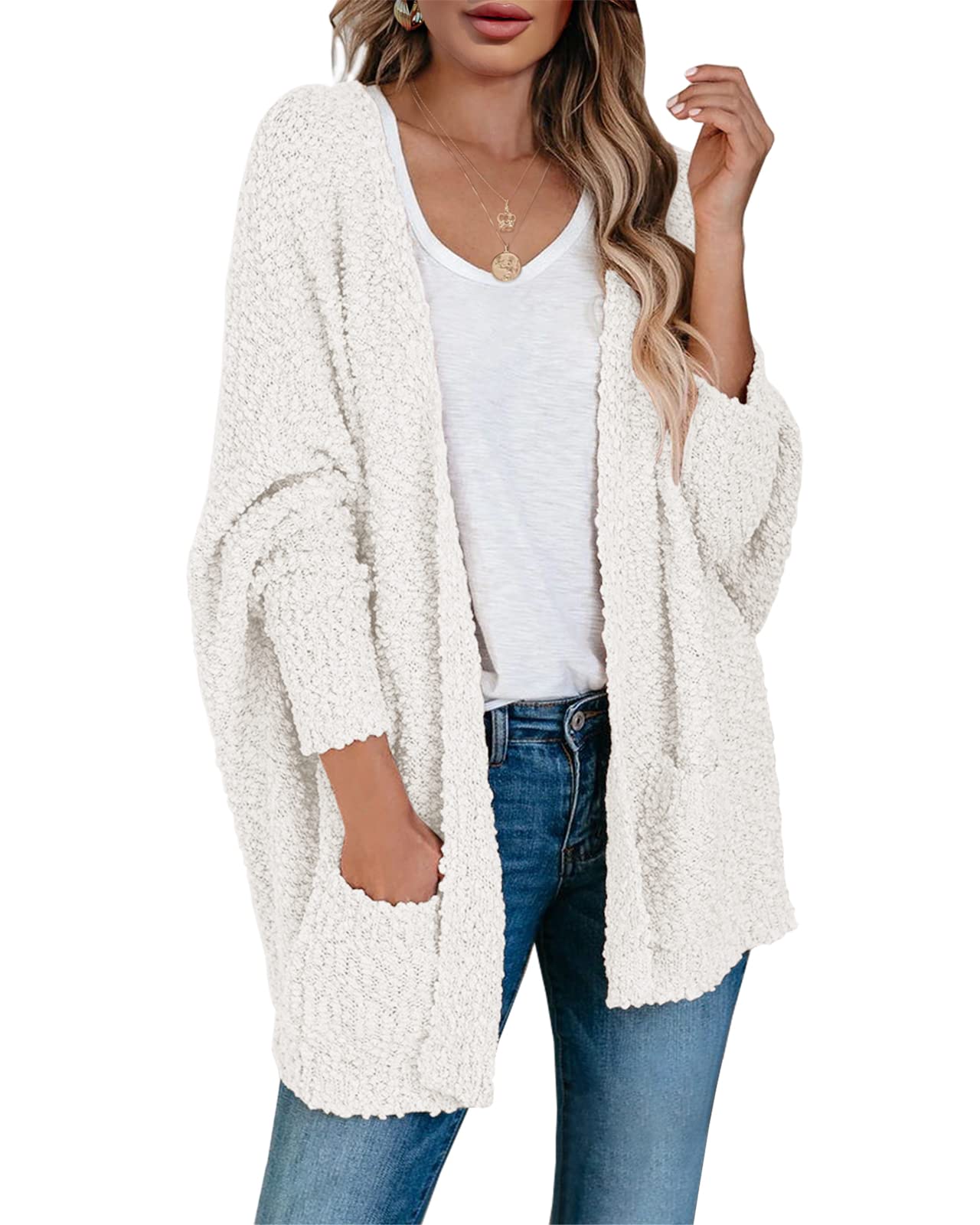 Saodimallsuwomens Chunky Popcorn Cardigan Oversized Open Front