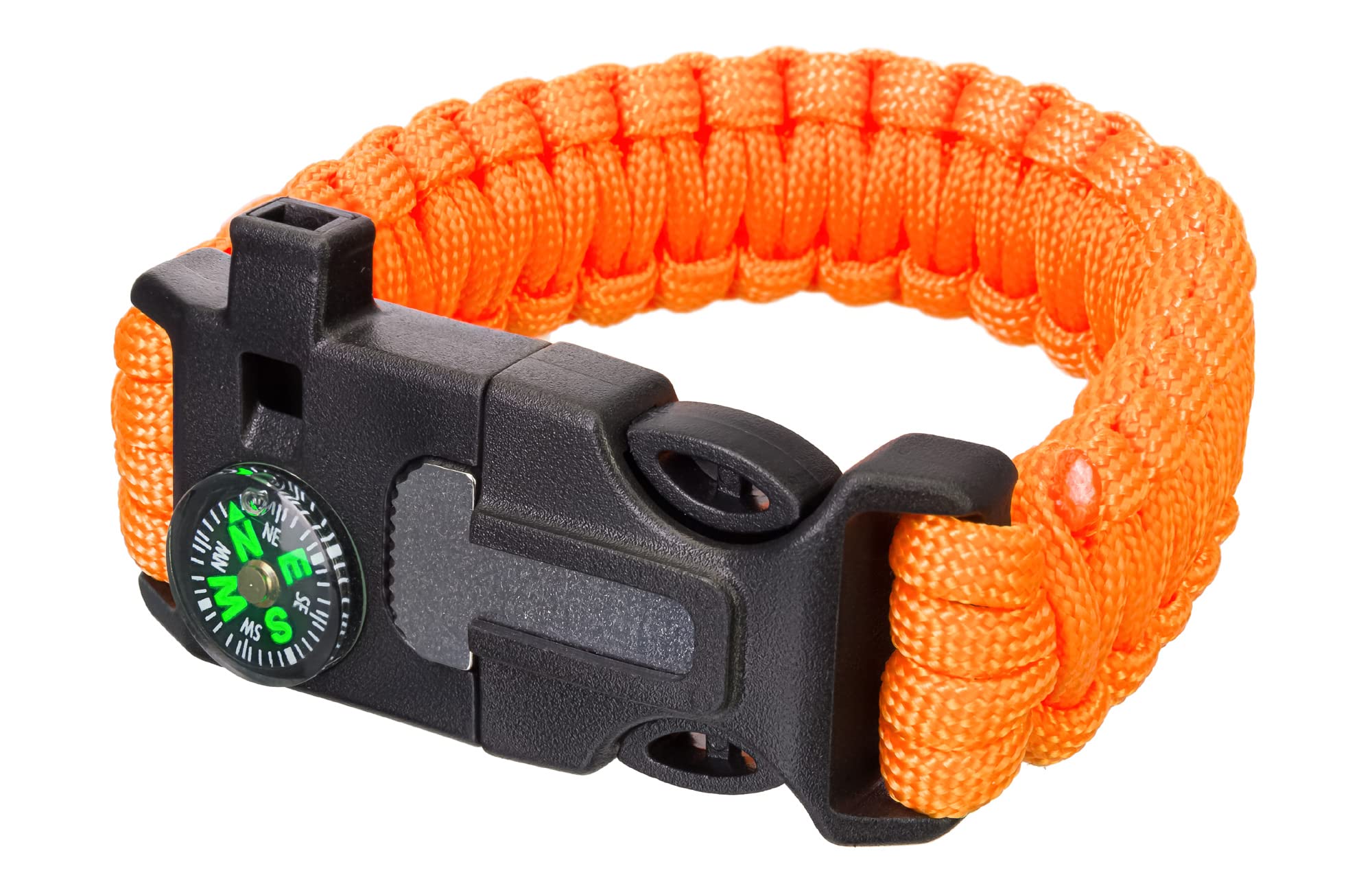Levenhuk LabZZ FL5 5 in 1 Tourist Bracelet with Flint, Firesteel, Rope, Compass, and Whistle, Orange